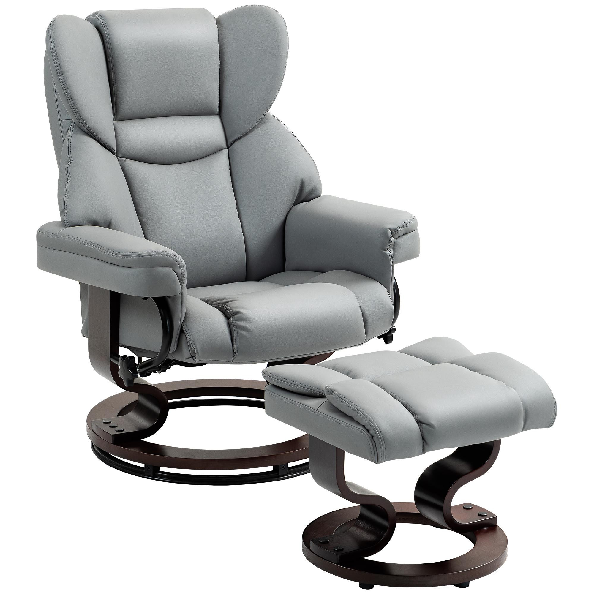 Drehsessel mit Hocker, PU-Leder, Hellgrau