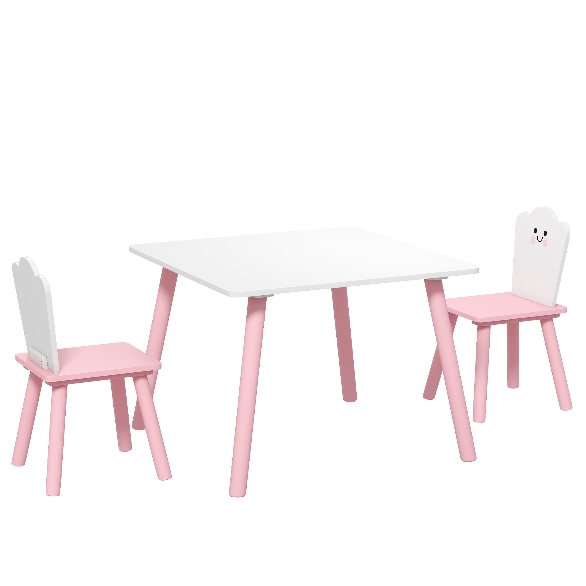 Conjunto de mesa e cadeiras infantis, 3 peças, rosa e branco