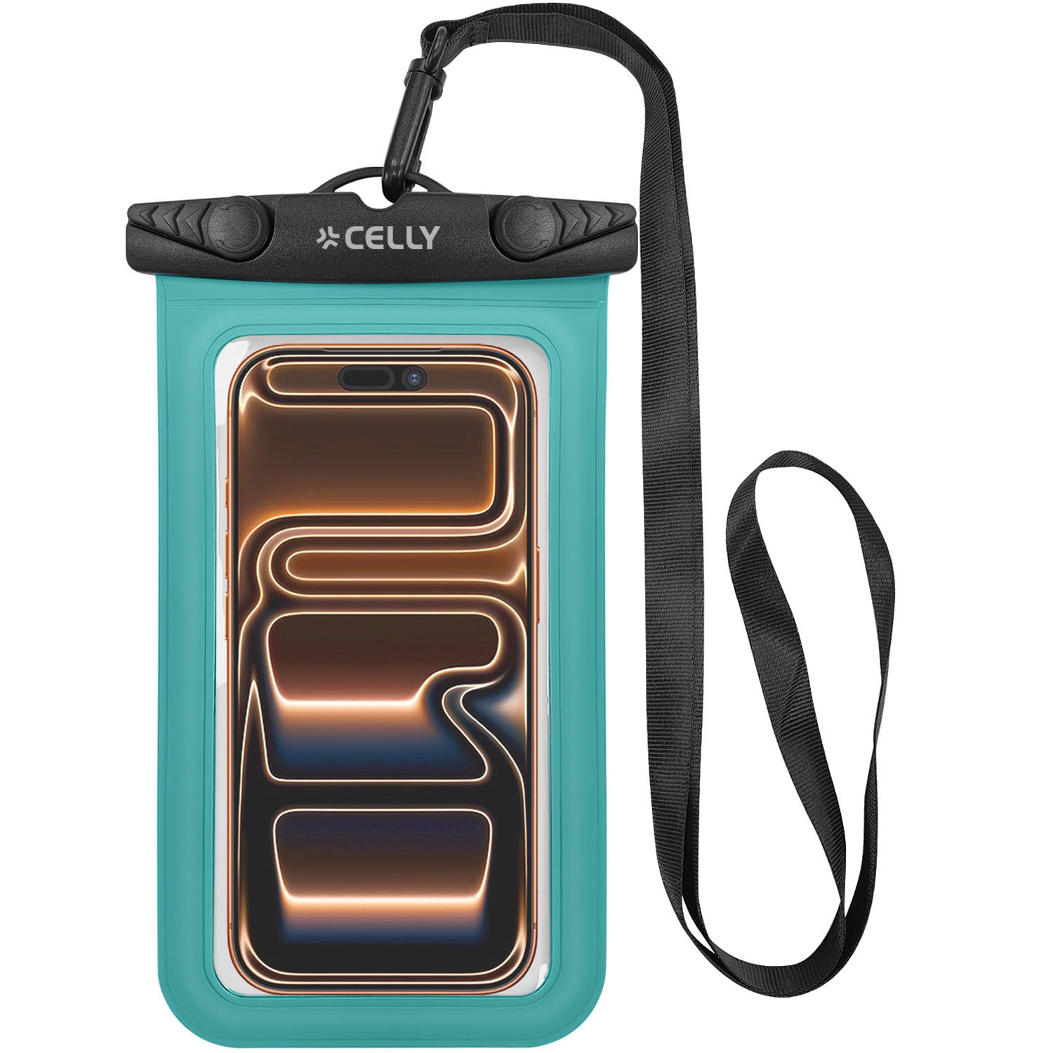 Capa impermeável para celular, IPX8, até 7 polegadas, turquesa.
