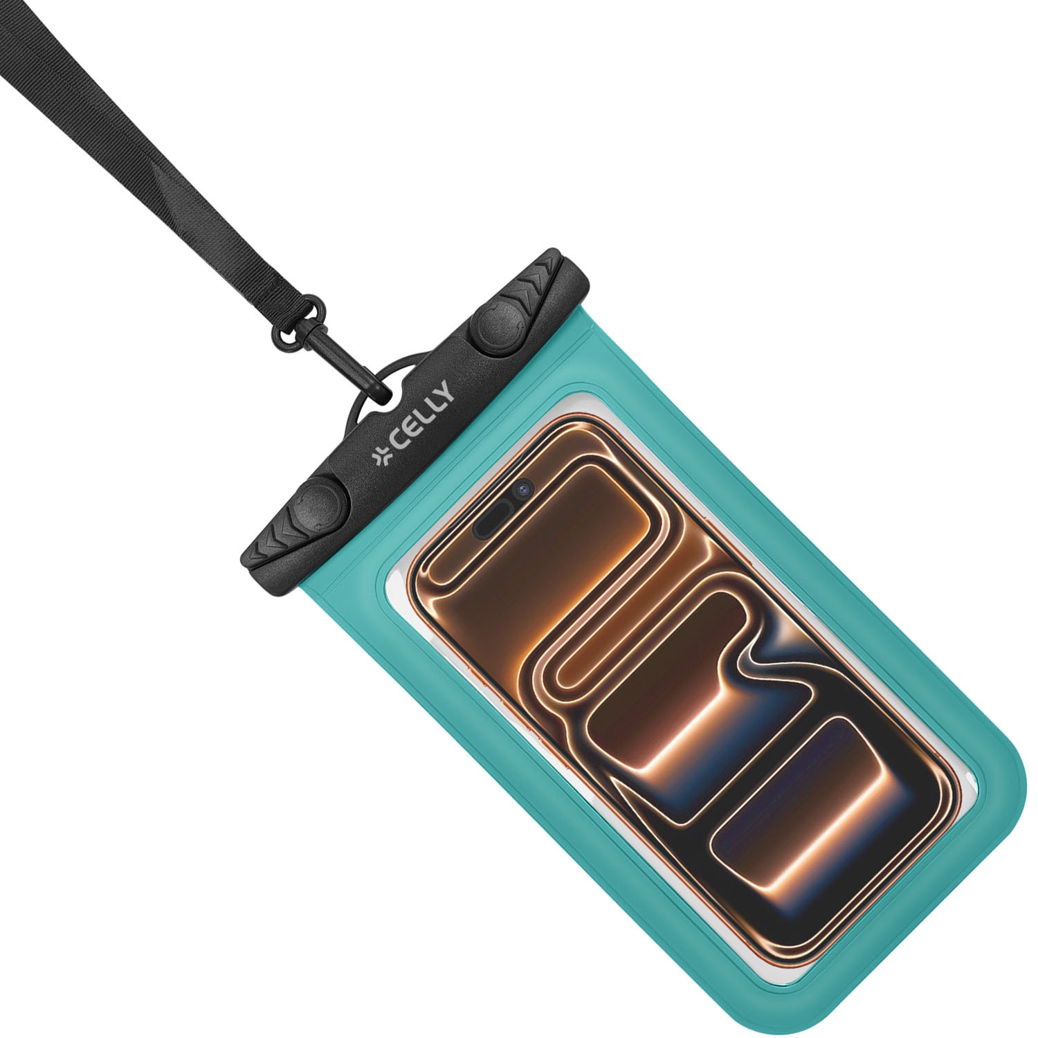 Capa impermeável para celular, IPX8, até 7 polegadas, turquesa.