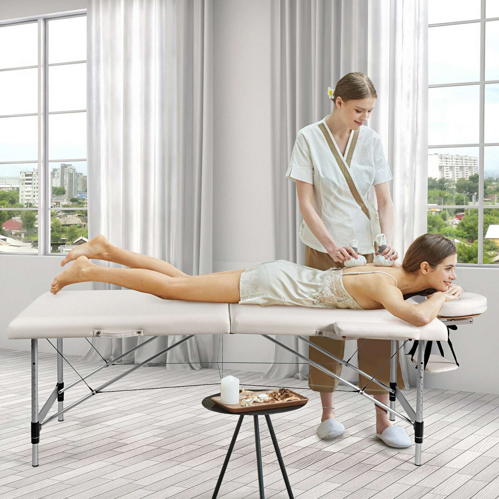 Mesa de massagem portátil ajustável de 84 polegadas com estojo de t...