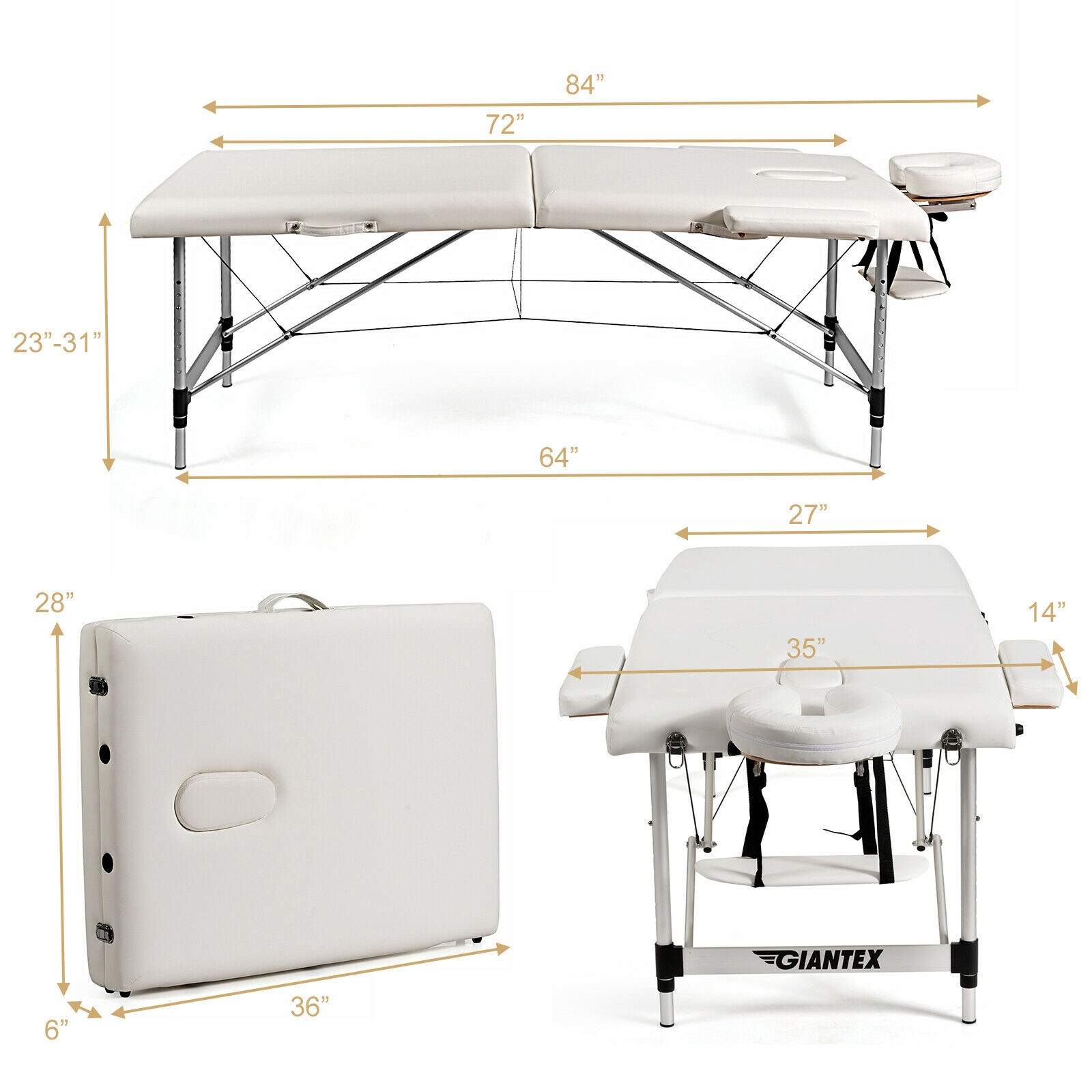 Mesa de massagem portátil ajustável de 84 polegadas com estojo de t...