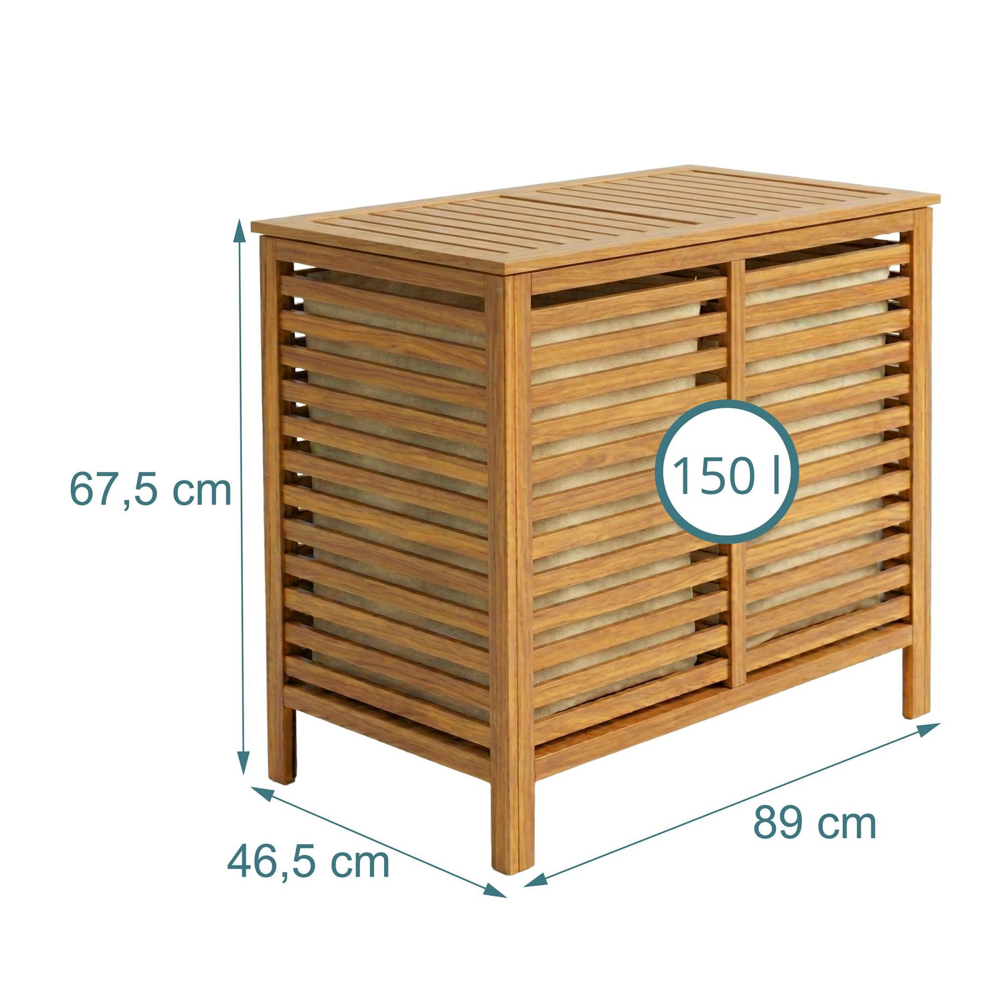 Walnut Laundry Hamper, 150L, 2 Compartments