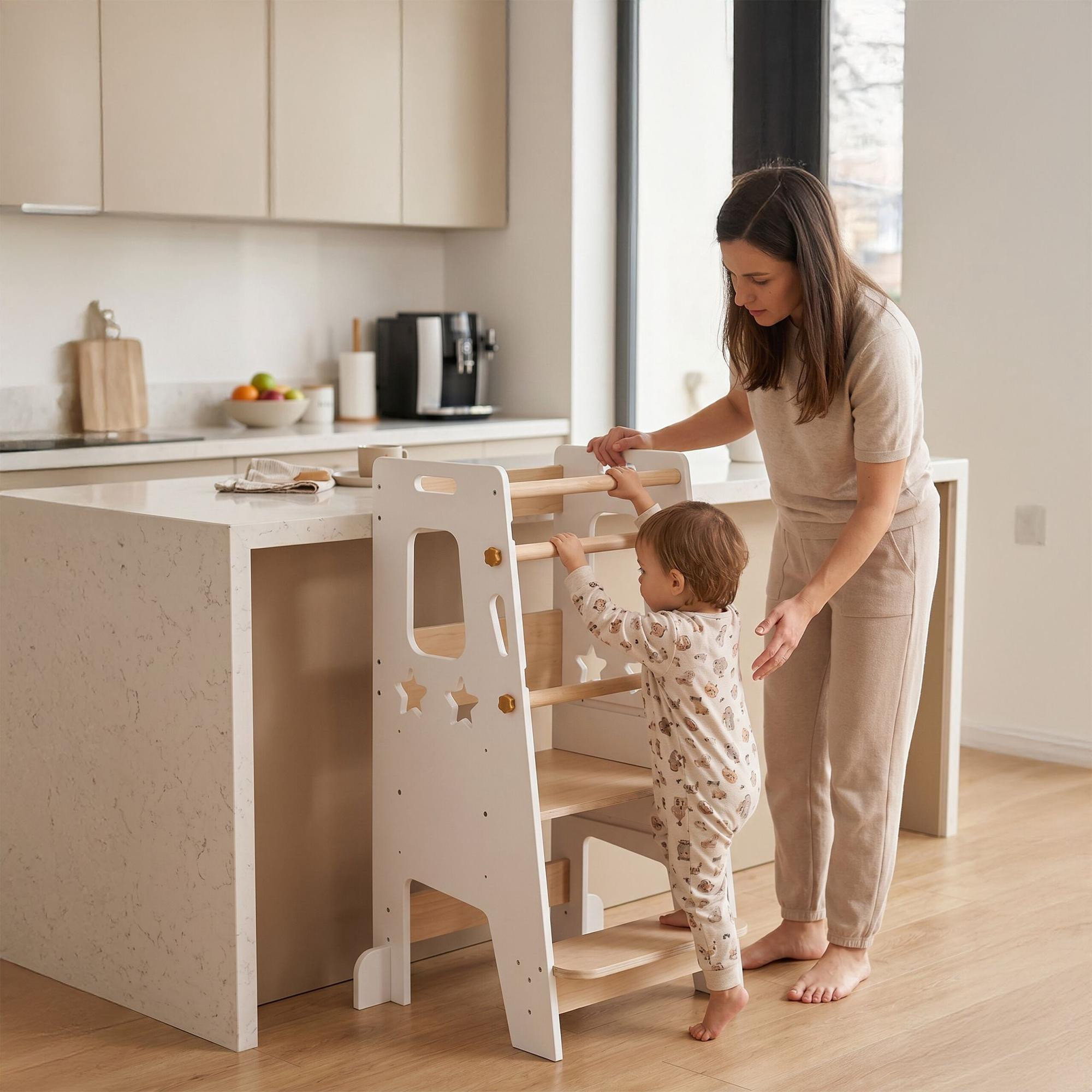 Adjustable Learning Tower with Star Design, White