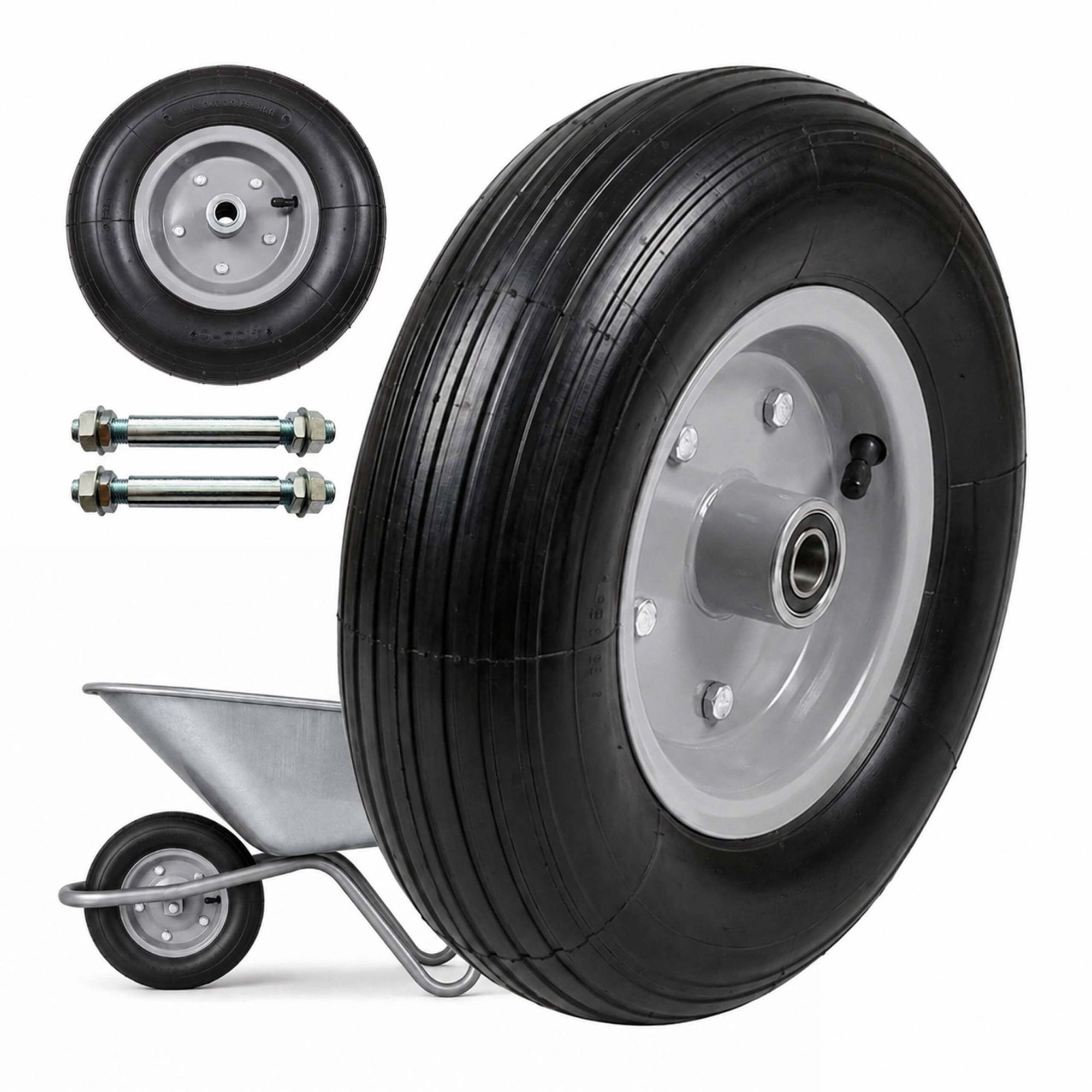 Solid Rubber Wheelbarrow Wheels, 4.00-6, Black-Grey