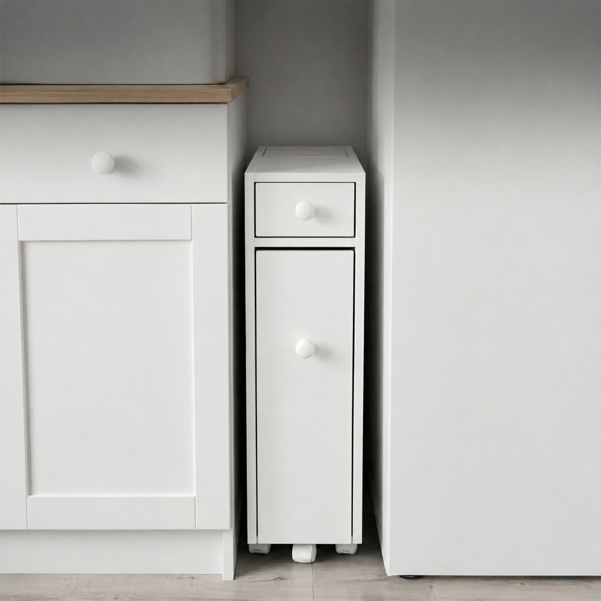 White Bathroom Storage Trolley with Pull-Out Drawer