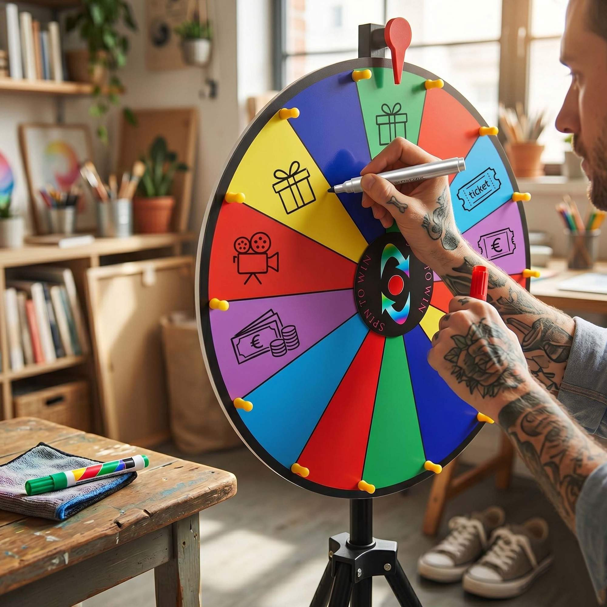 Roue de la fortune multicolore de 60 cm avec support