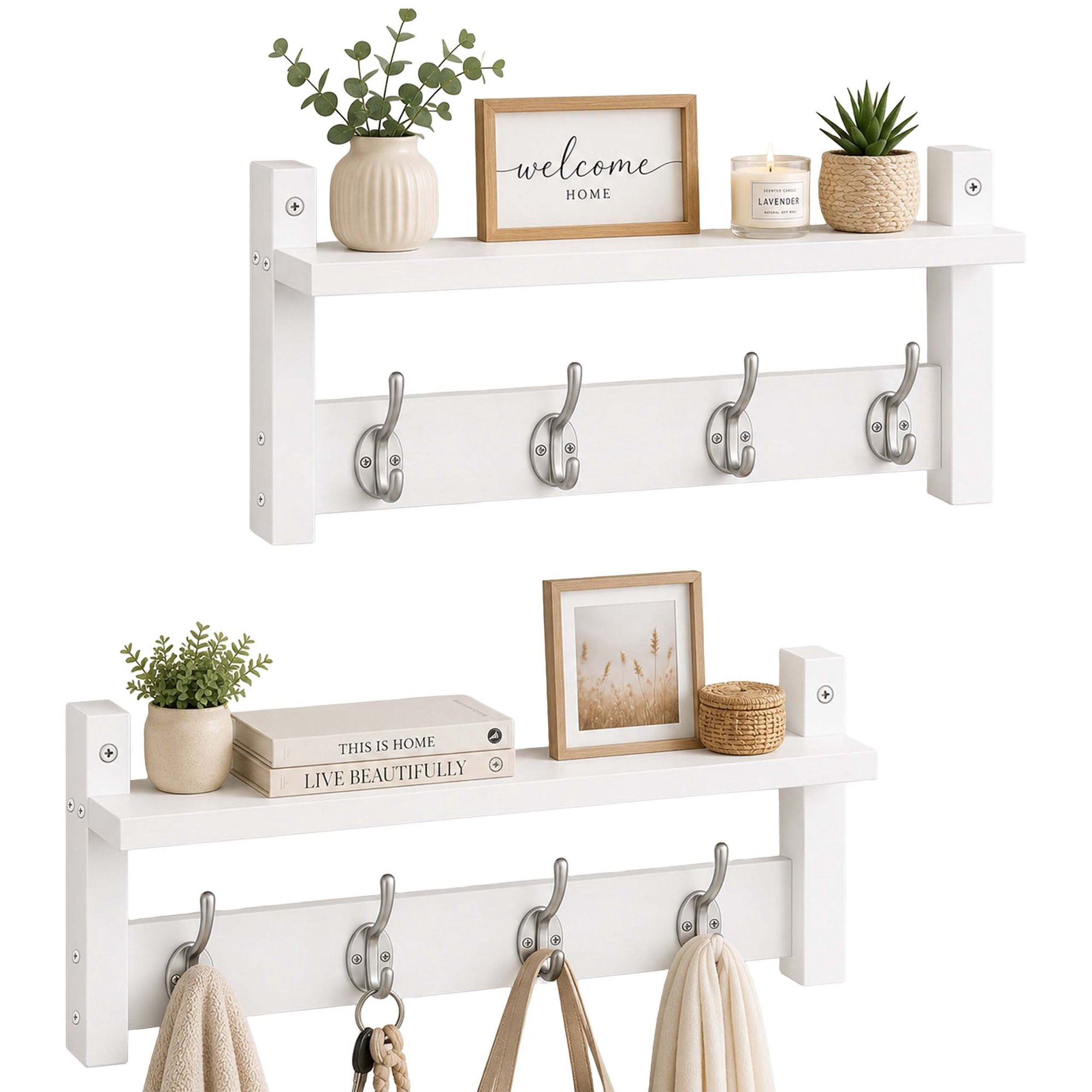 Conjunto de Cabideiro de Parede, Branco – MDF e Ferro