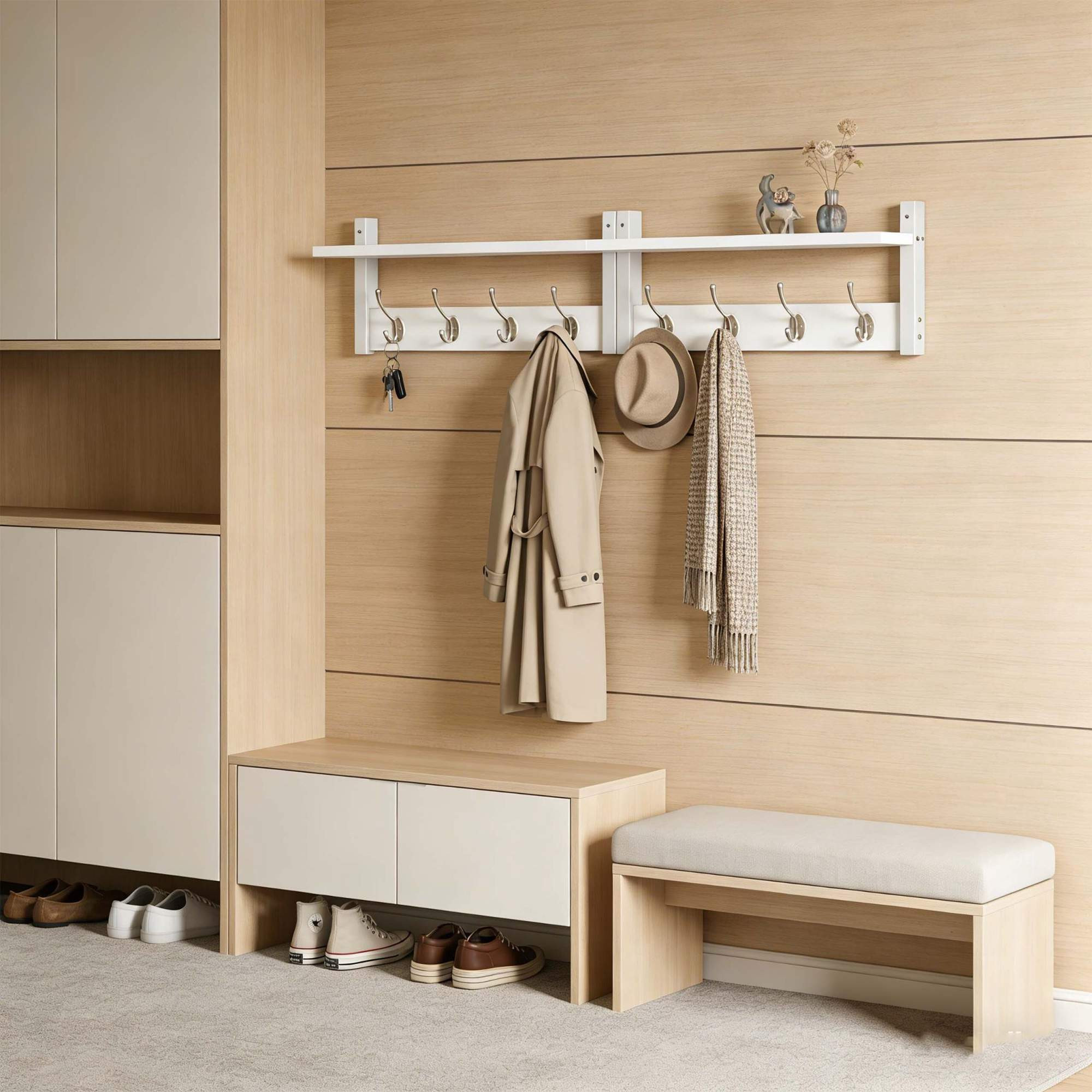 Conjunto de Cabideiro de Parede, Branco – MDF e Ferro