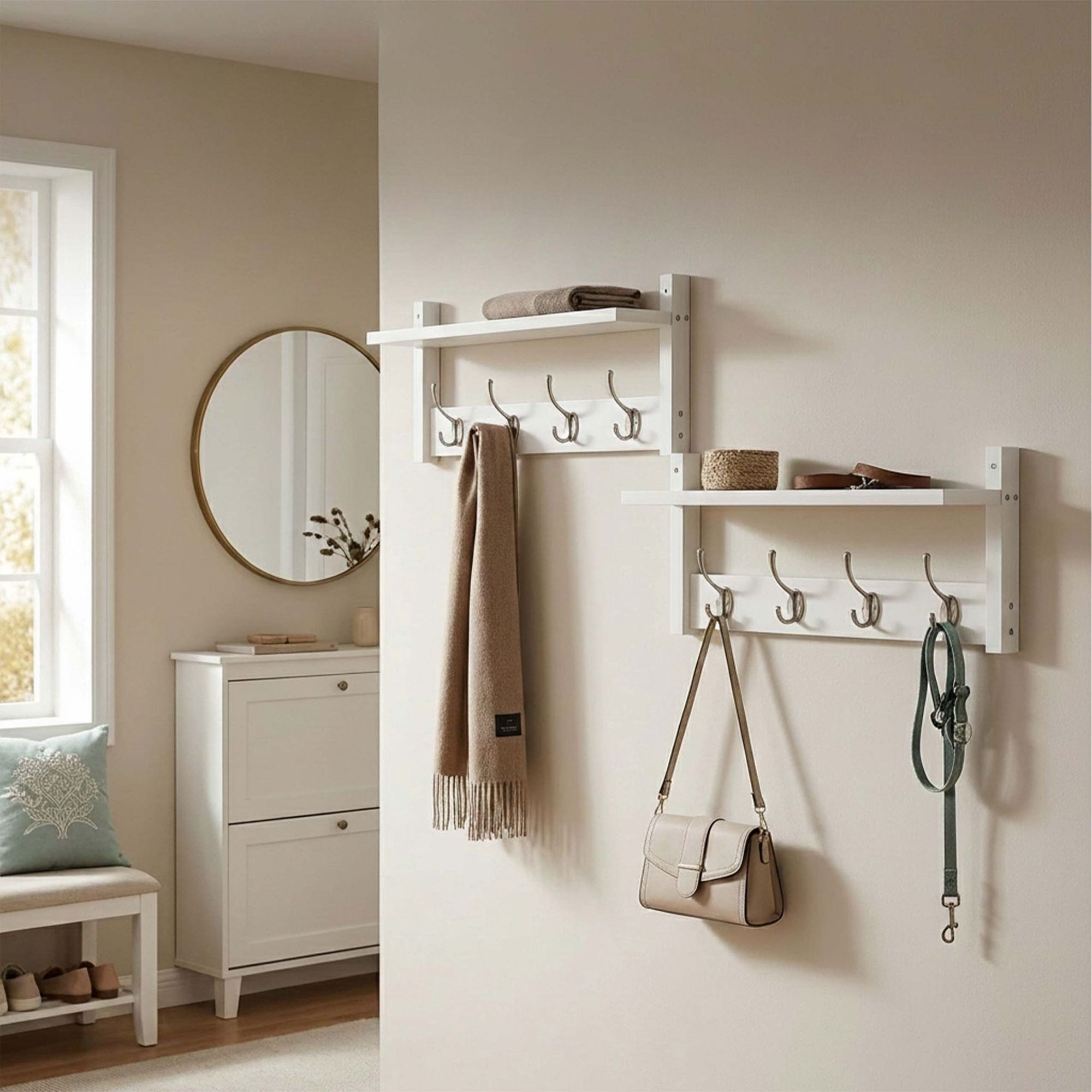 Conjunto de Cabideiro de Parede, Branco – MDF e Ferro