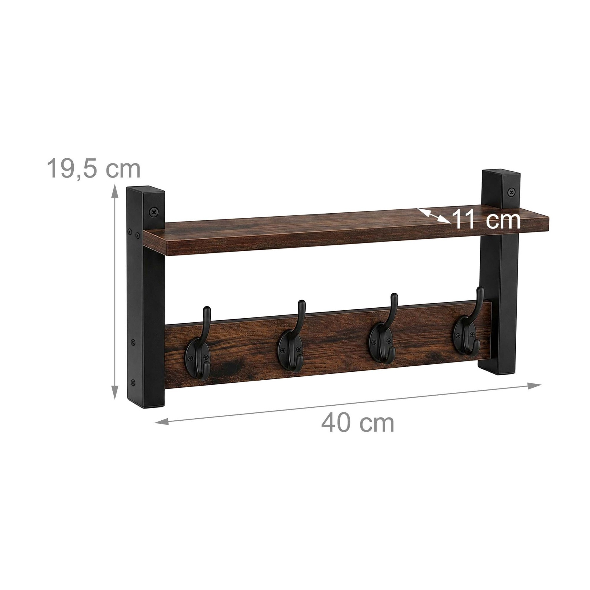 Conjunto de 2 Cabides de Parede, MDF Marrom e Ferro