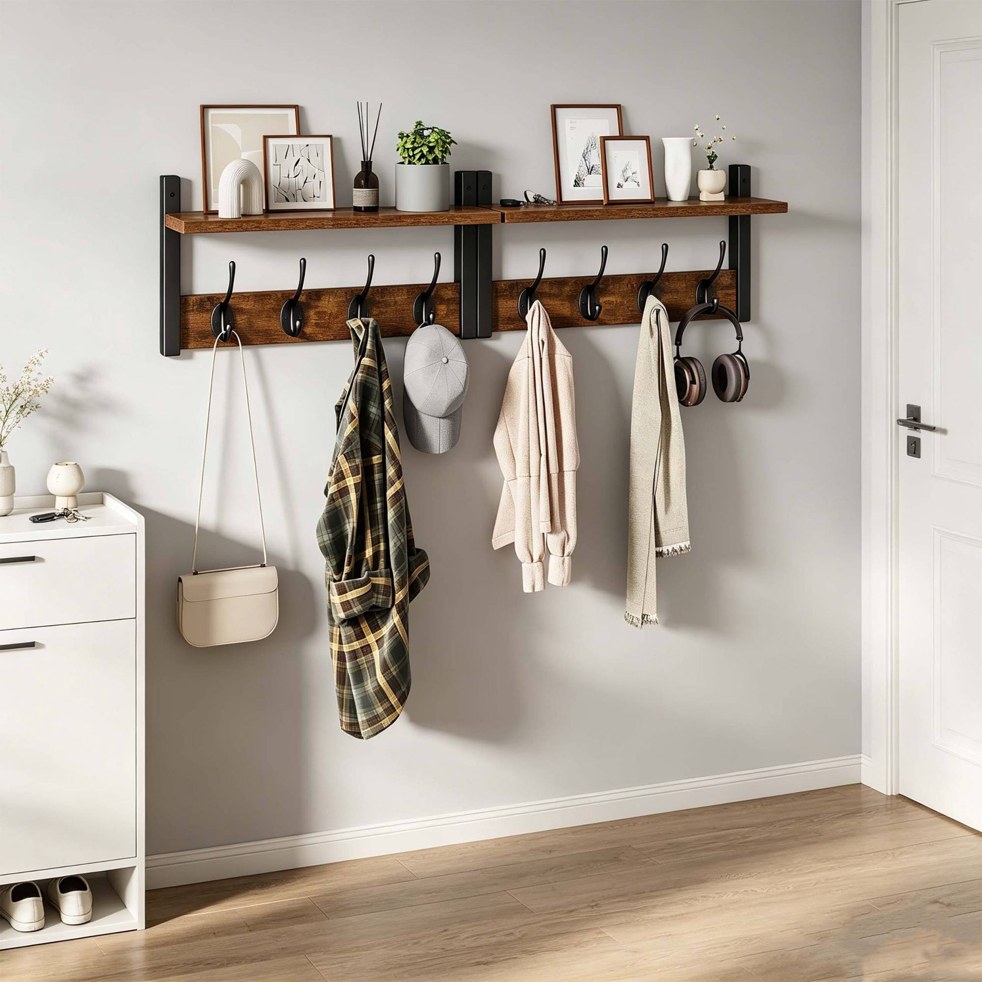 Conjunto de Cabideiro de Parede, Branco – MDF e Ferro