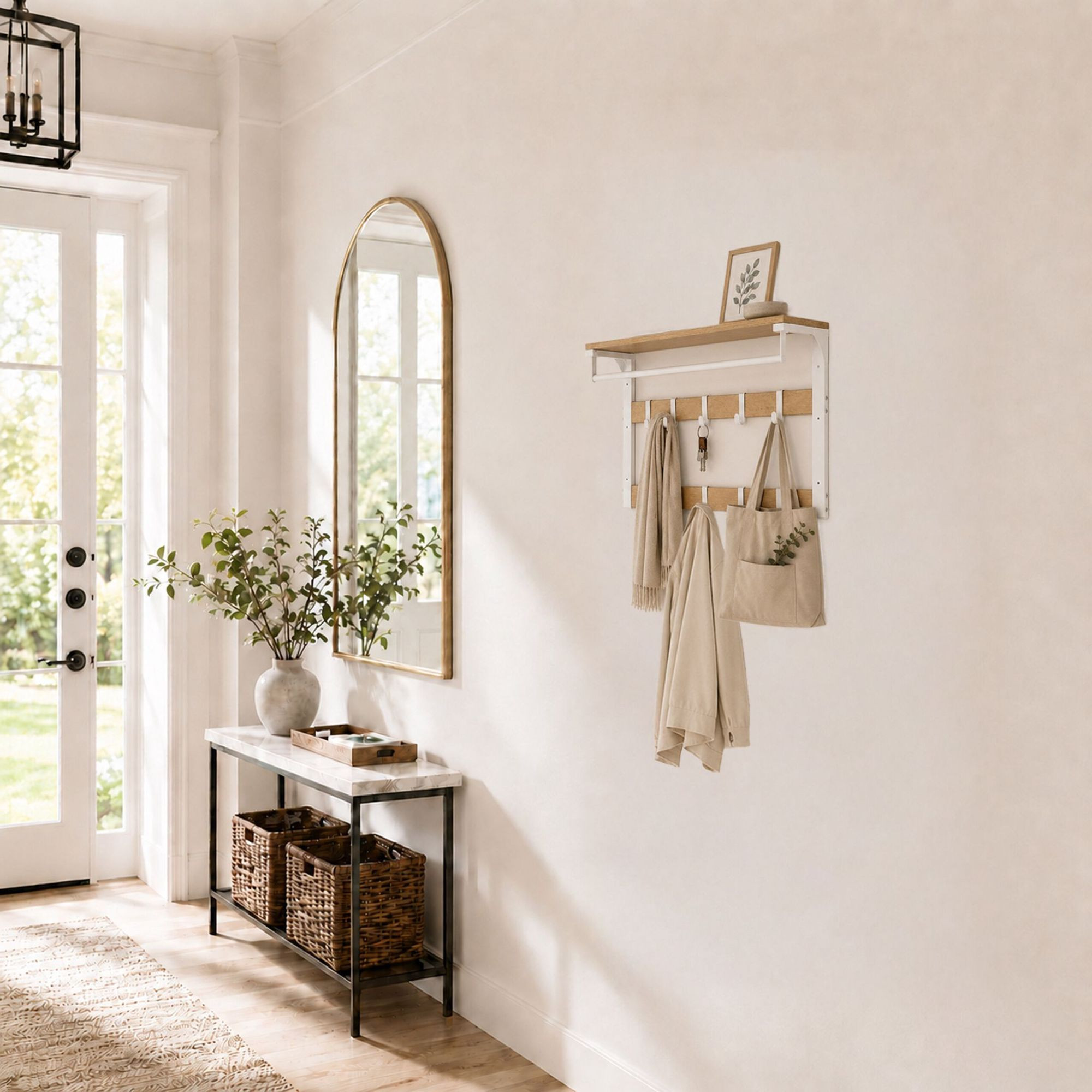 Wandgarderobe mit Ablage, Weißeiche, 65 cm