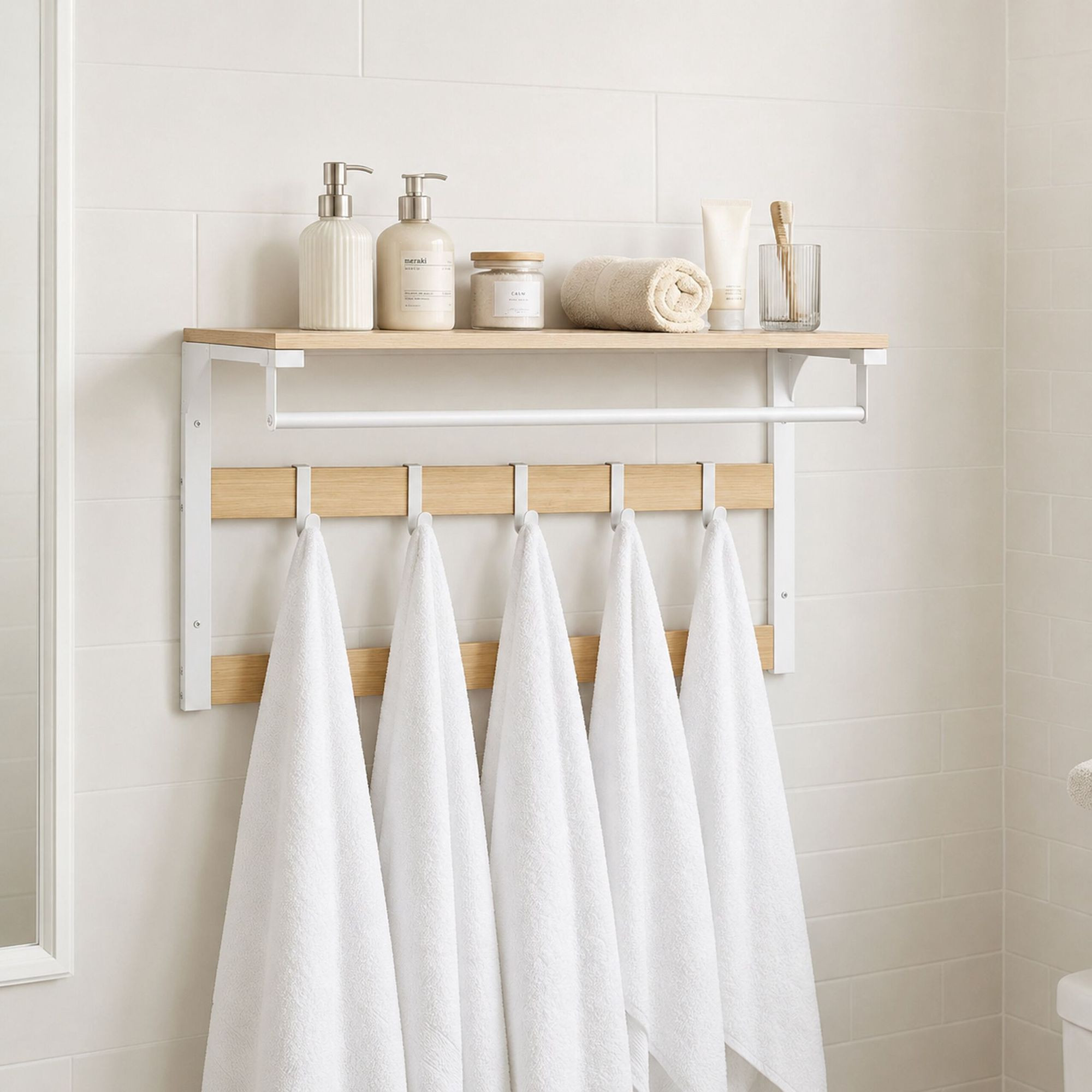 Wandgarderobe mit Ablage, Weißeiche, 65 cm