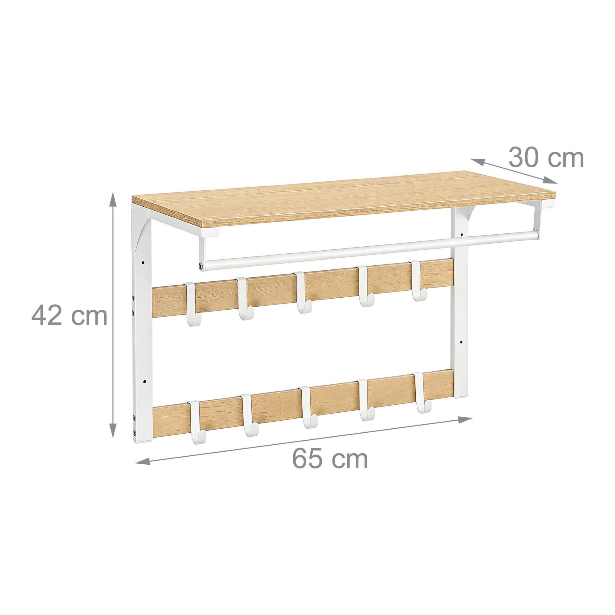 Wandgarderobe mit Ablage, Weißeiche, 65 cm