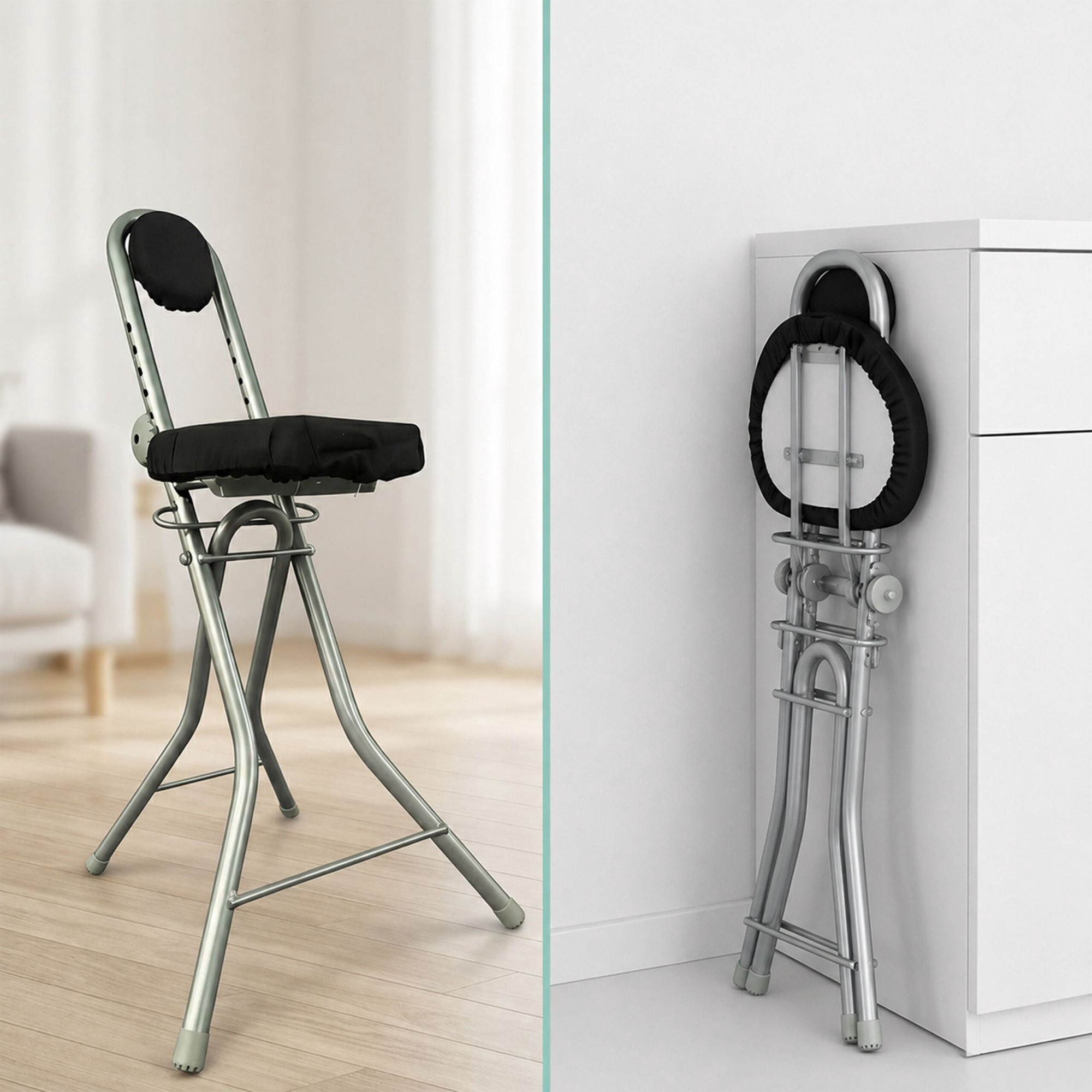Ergonomic Adjustable Standing Stool, Black/Silver
