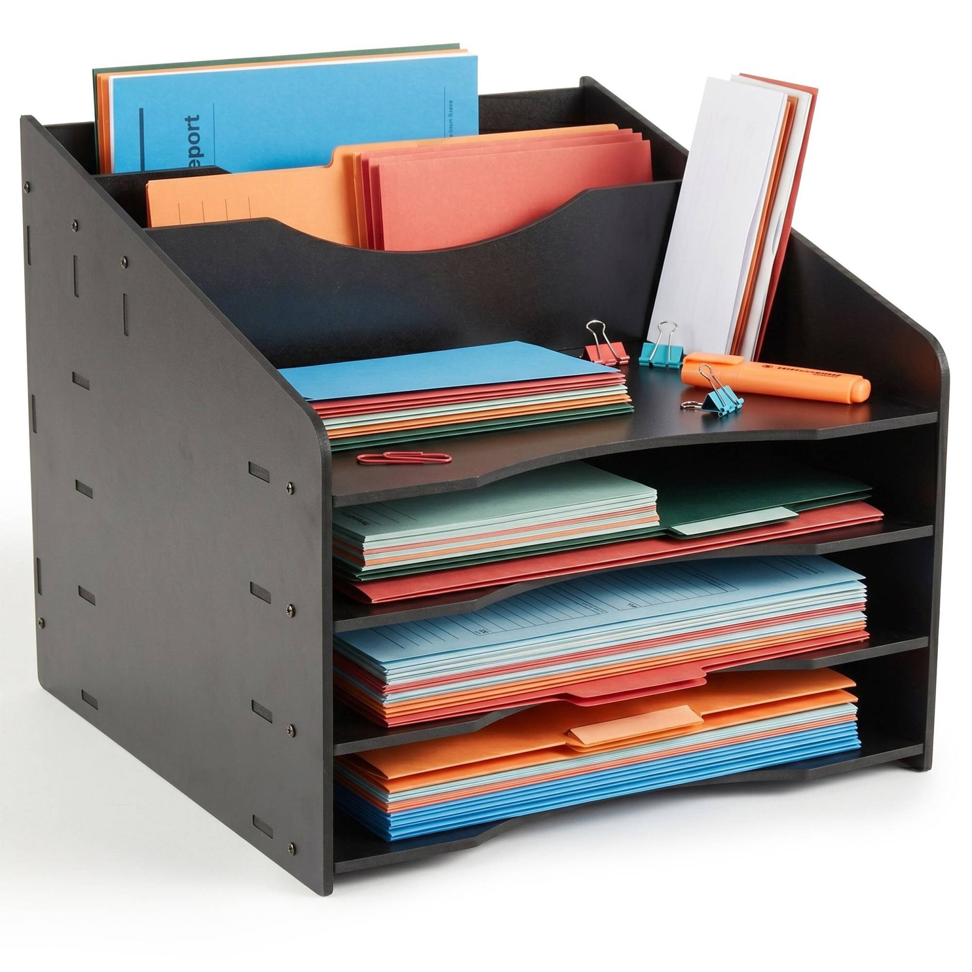 Trieur de documents A4, 6 compartiments, MDF, noir
