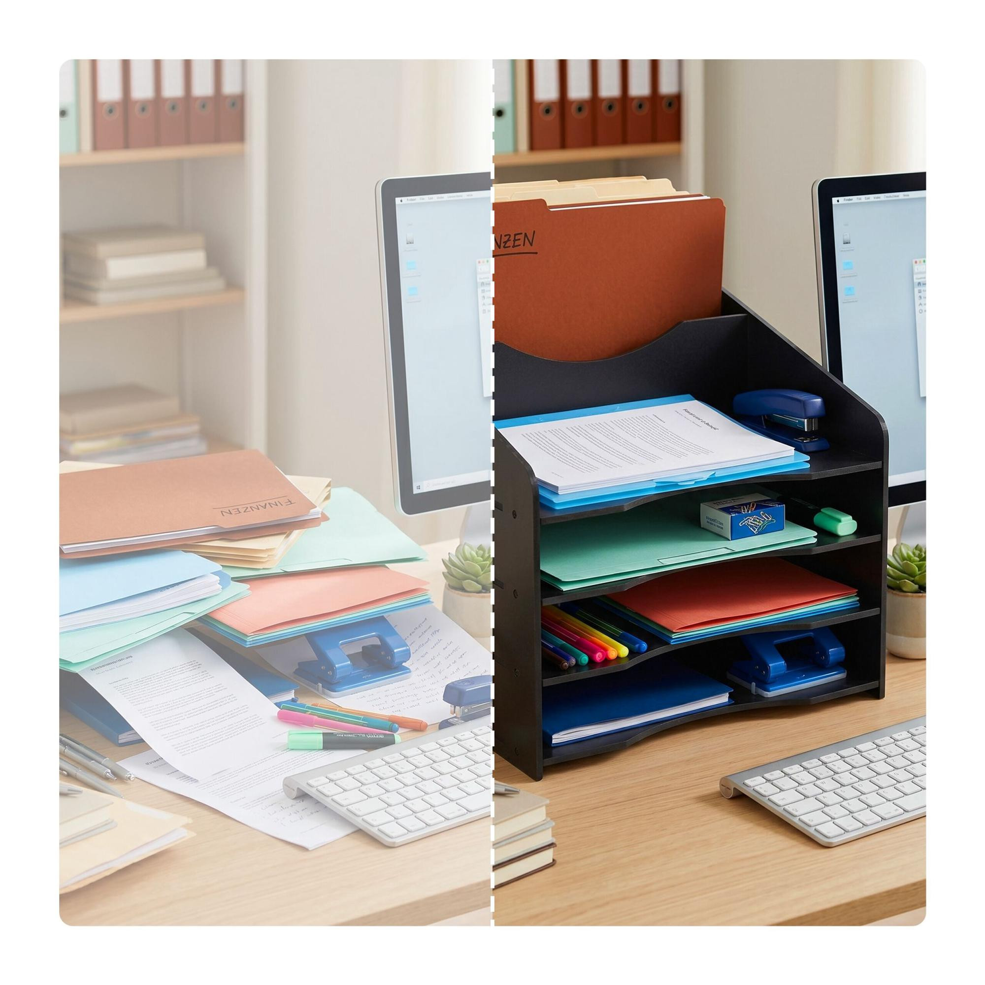 Trieur de documents A4, 6 compartiments, MDF, noir