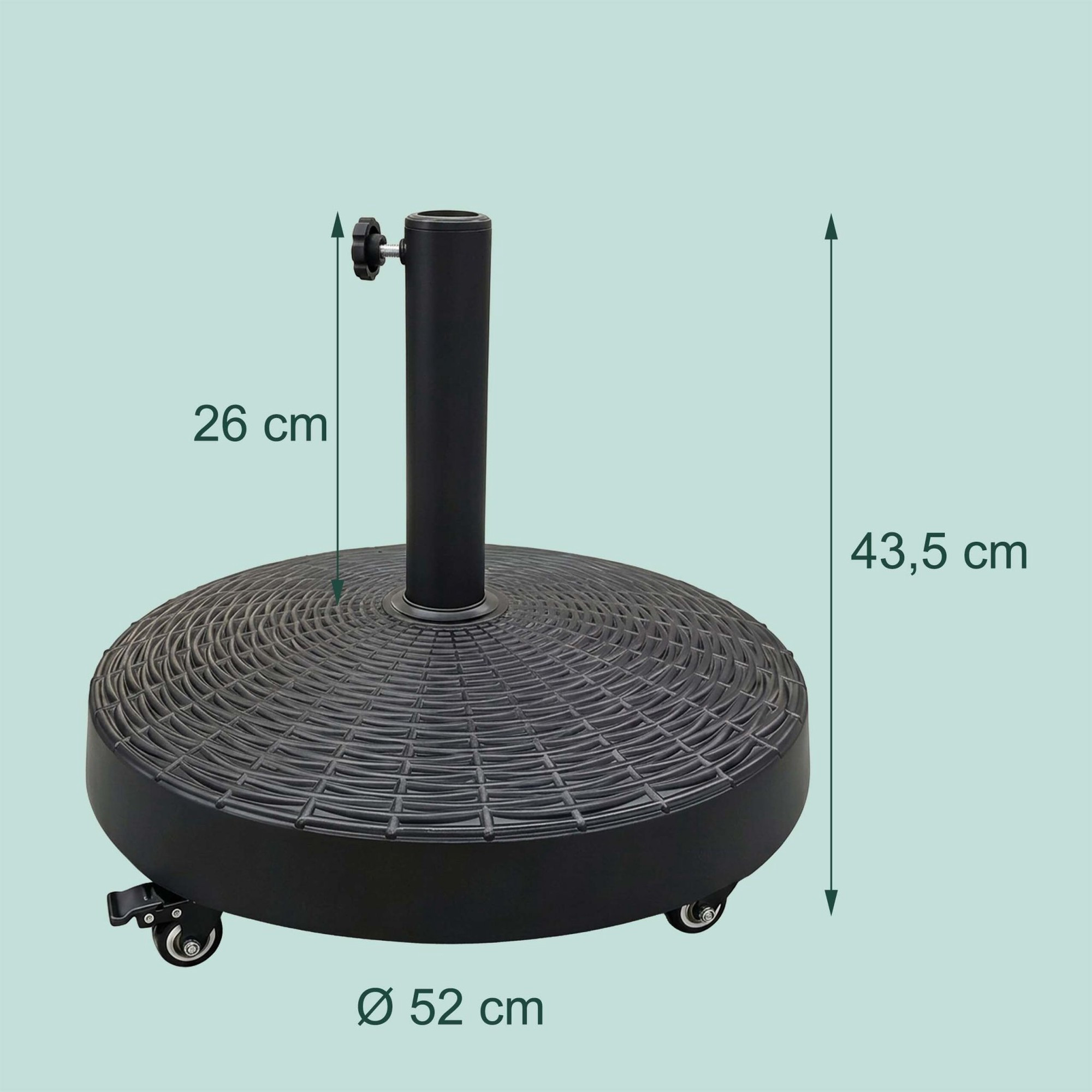 Black Rattan-Effect Parasol Base with Wheels