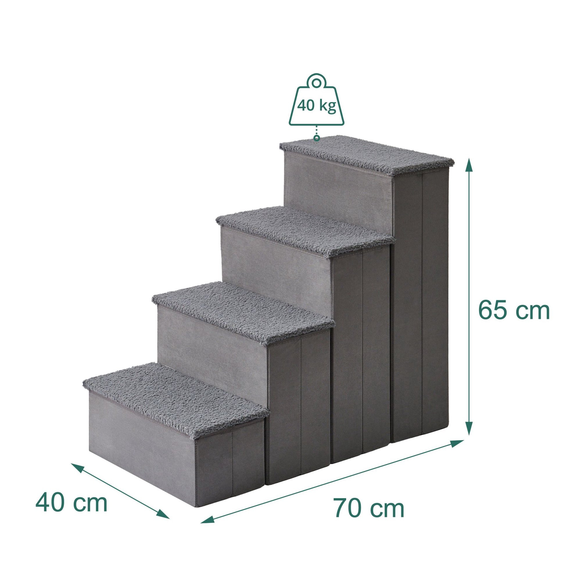 Foldable Dog Steps with Storage, Large, Grey
