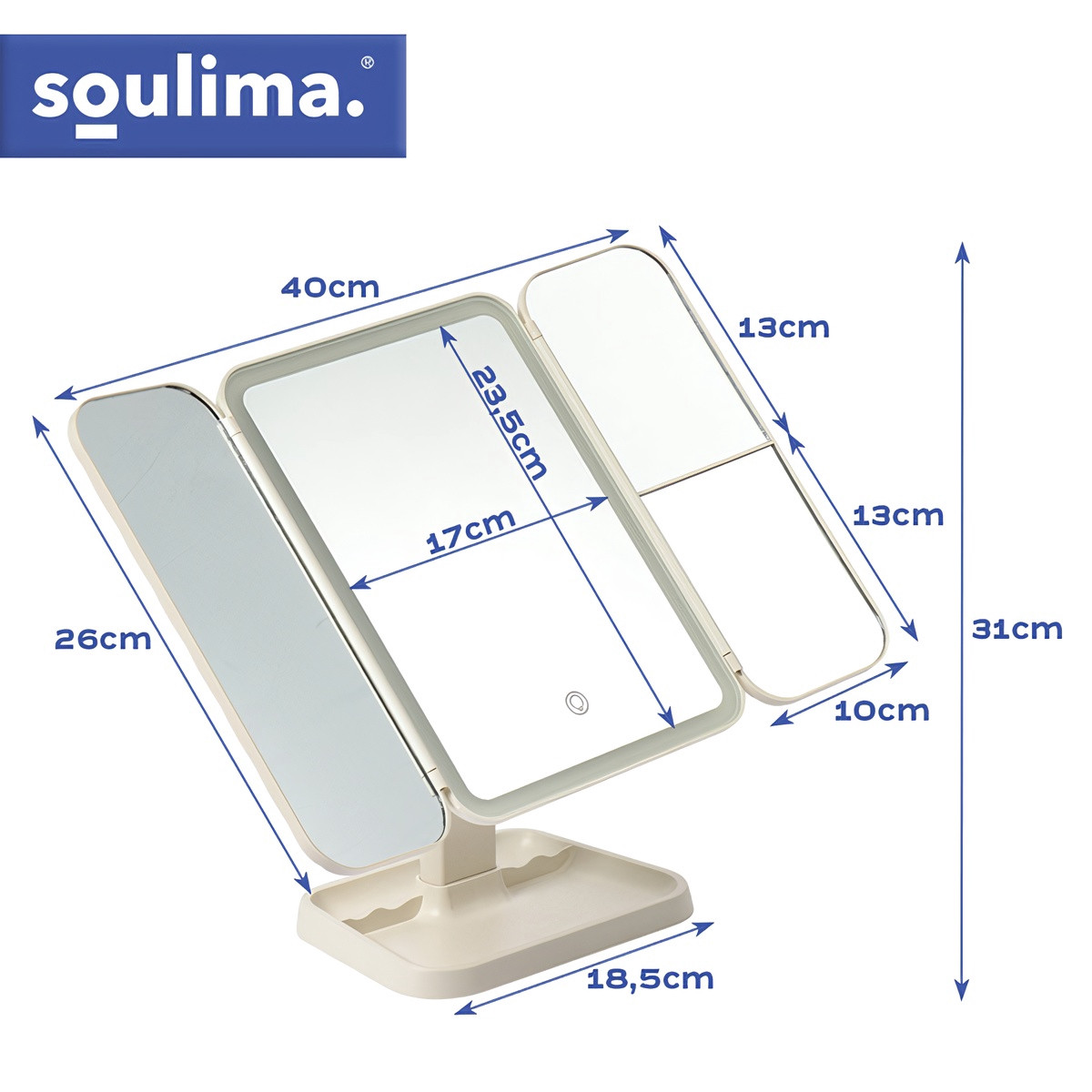 LED Makeup Mirror with Magnification, Foldable, USB-C