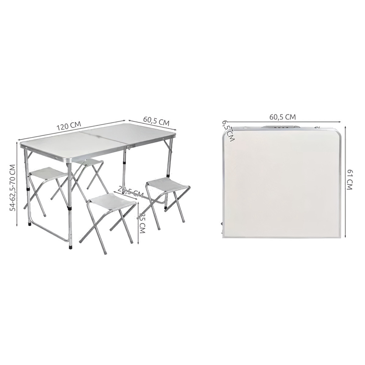 Table de camping réglable + 4 chaises pliantes