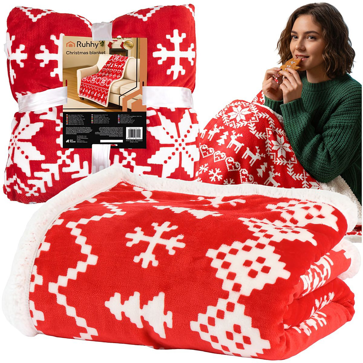 Kerstdeken, omkeerbaar, 130x170 cm, polyester