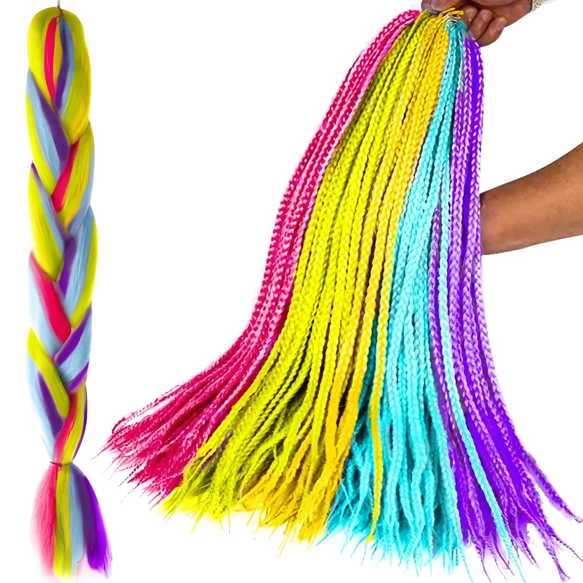 Rainbow colored synthetic braids