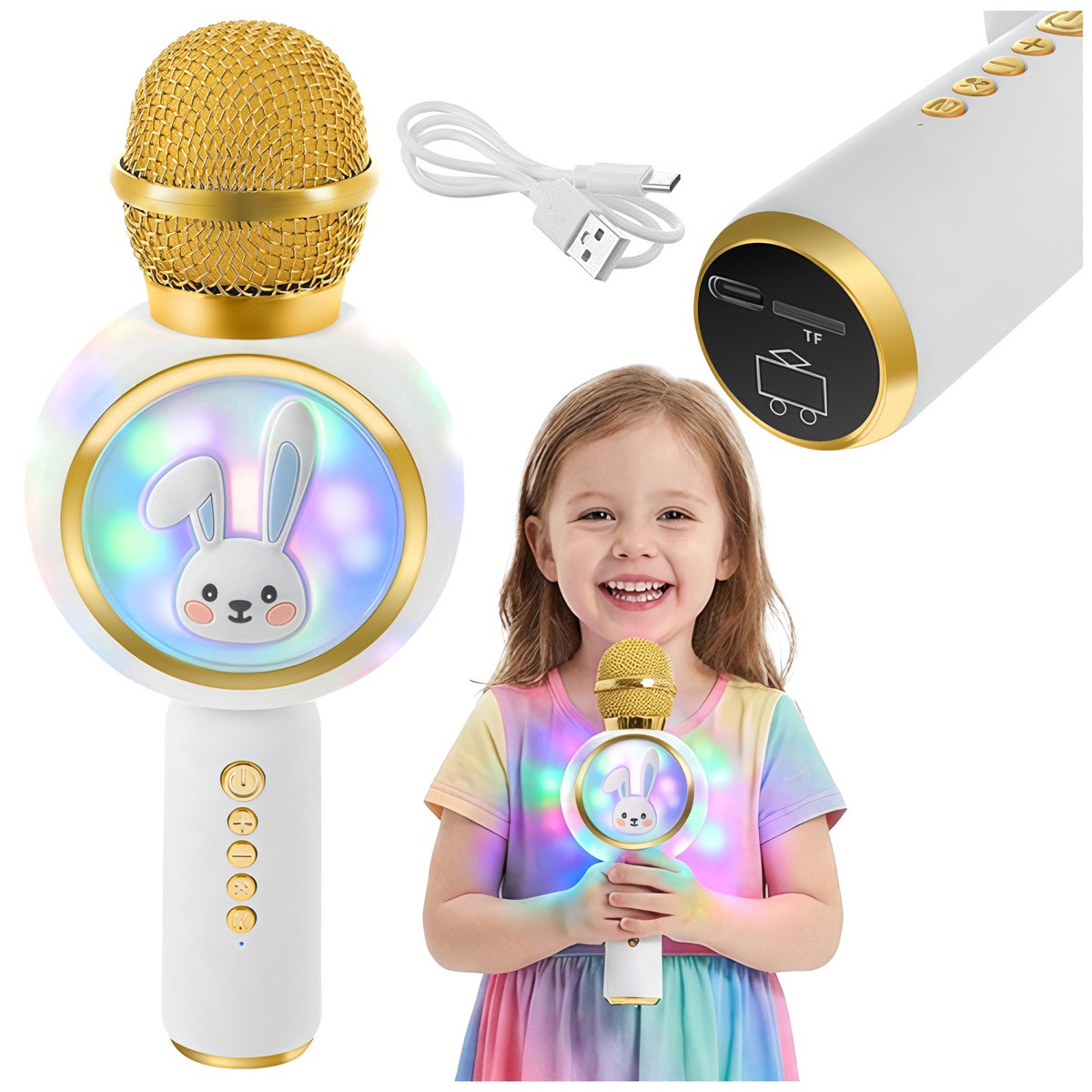Microfono Karaoke Bluetooth wireless per bambini, bianco