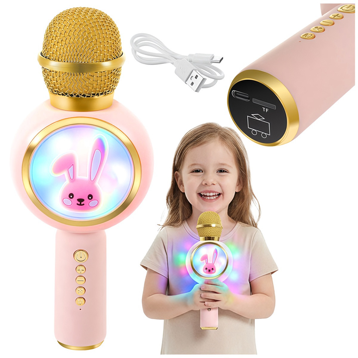 Microfono Karaoke Bluetooth wireless per bambini, rosa