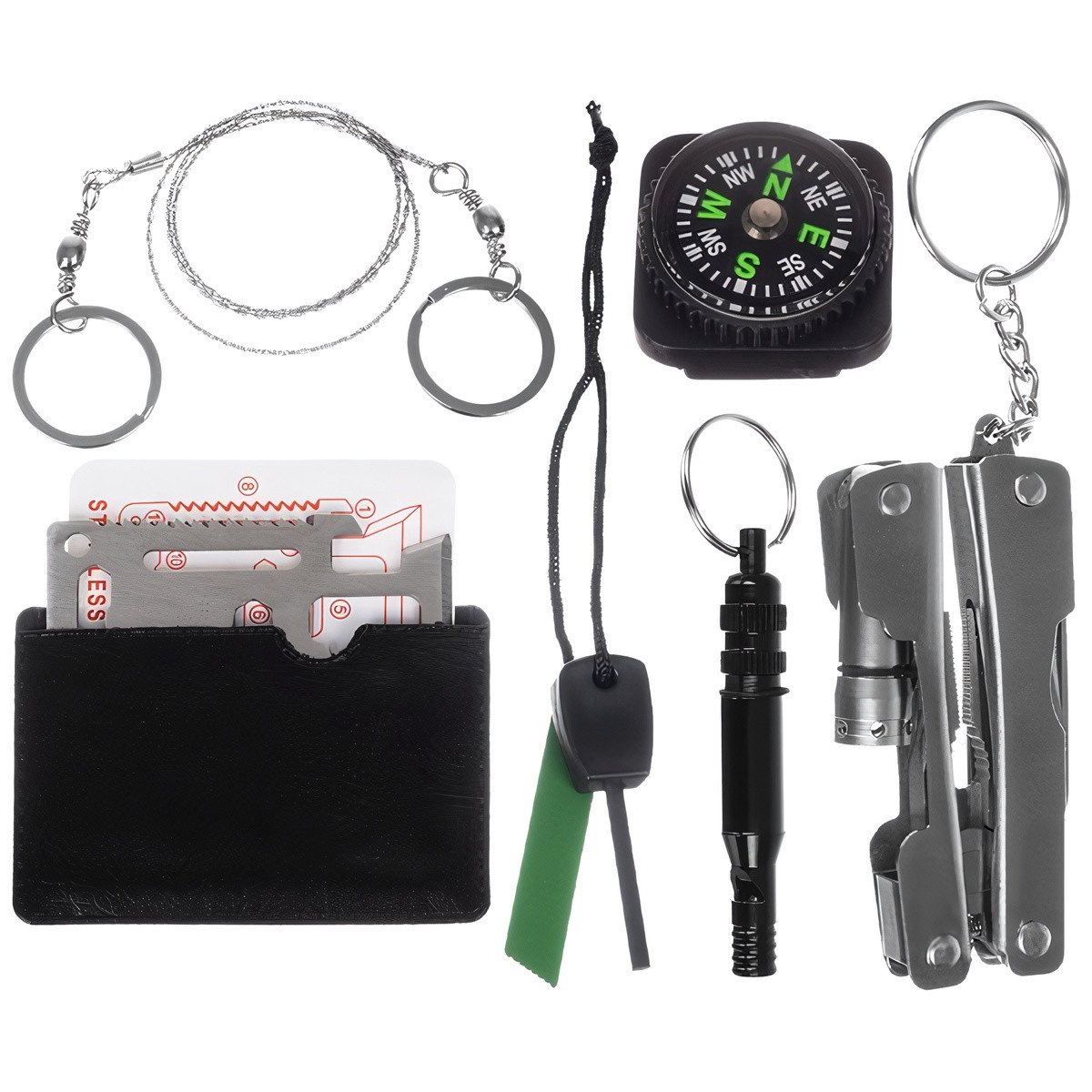 Survival-Kit 7in1: Multitool, Kompass, Säge