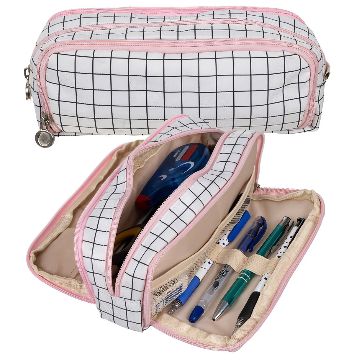 Trifold checkered pencil case