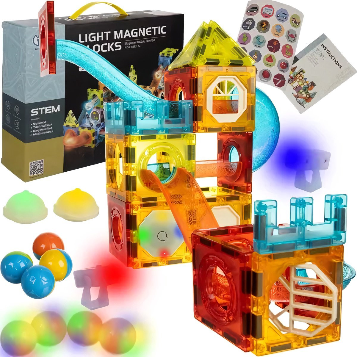 Magnetic Blocks 75 pcs with Luminous Elements for Play