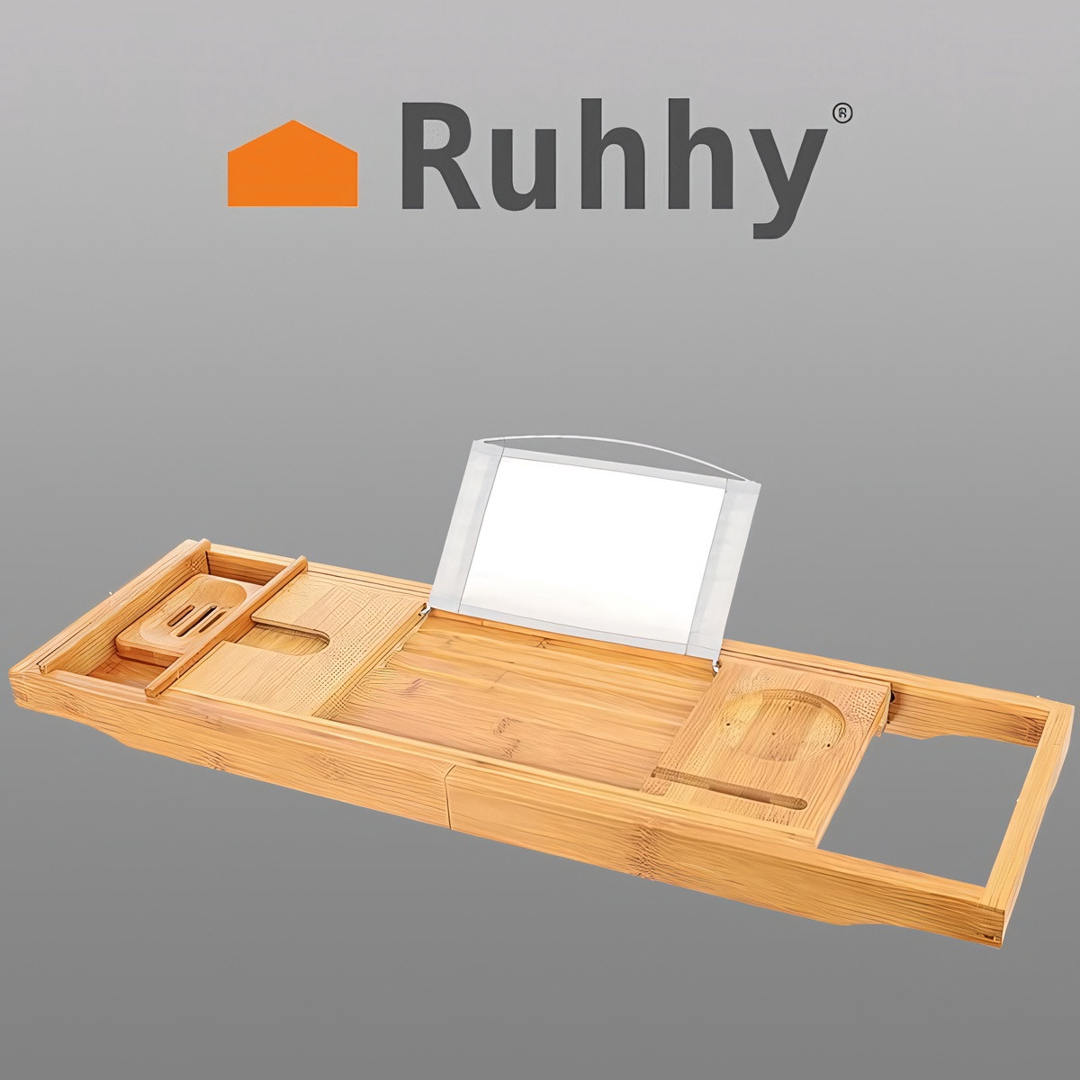 Pull-out bamboo bath shelf with multi-functions