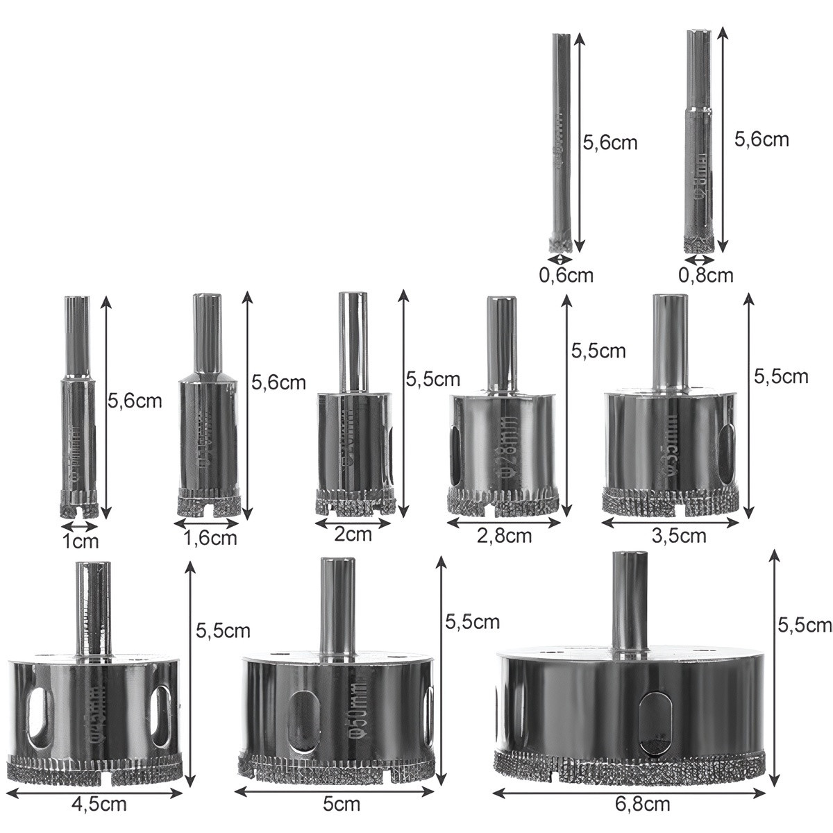 Diamond hole saws for Gres, Glass & Tile - 10 Sizes