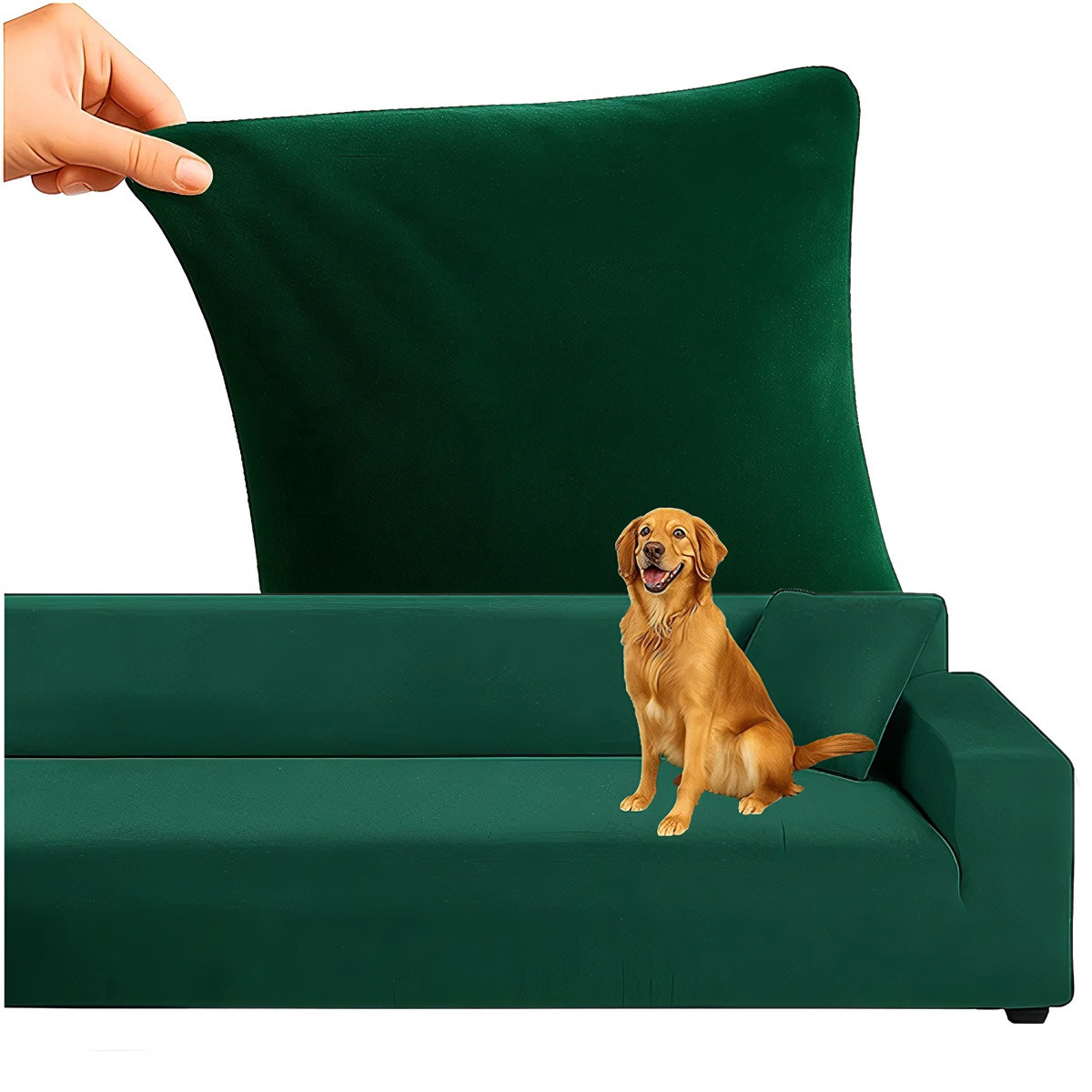Capa de sofá verde, ajuste elástico 145-185 cm