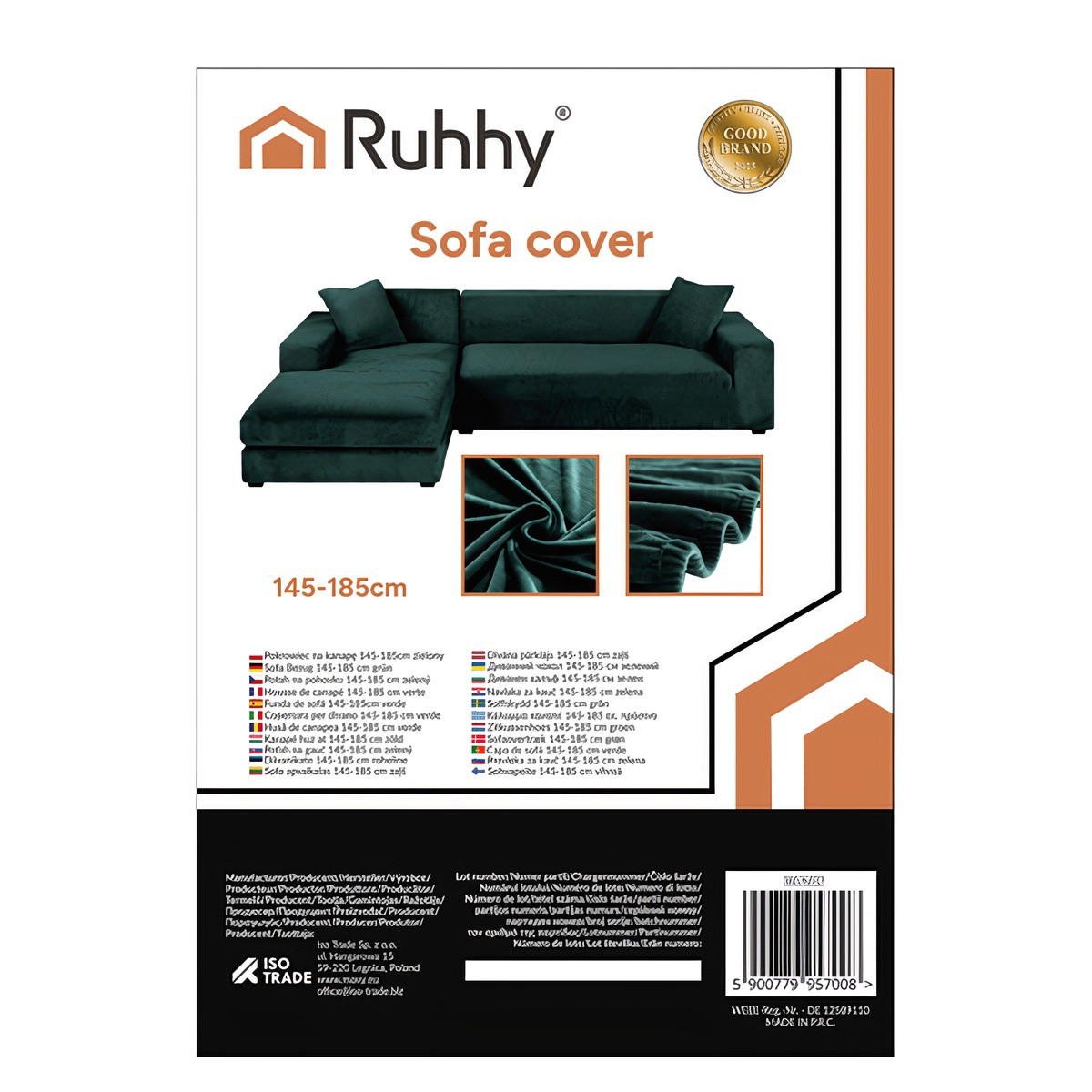 Capa de sofá verde, ajuste elástico 145-185 cm