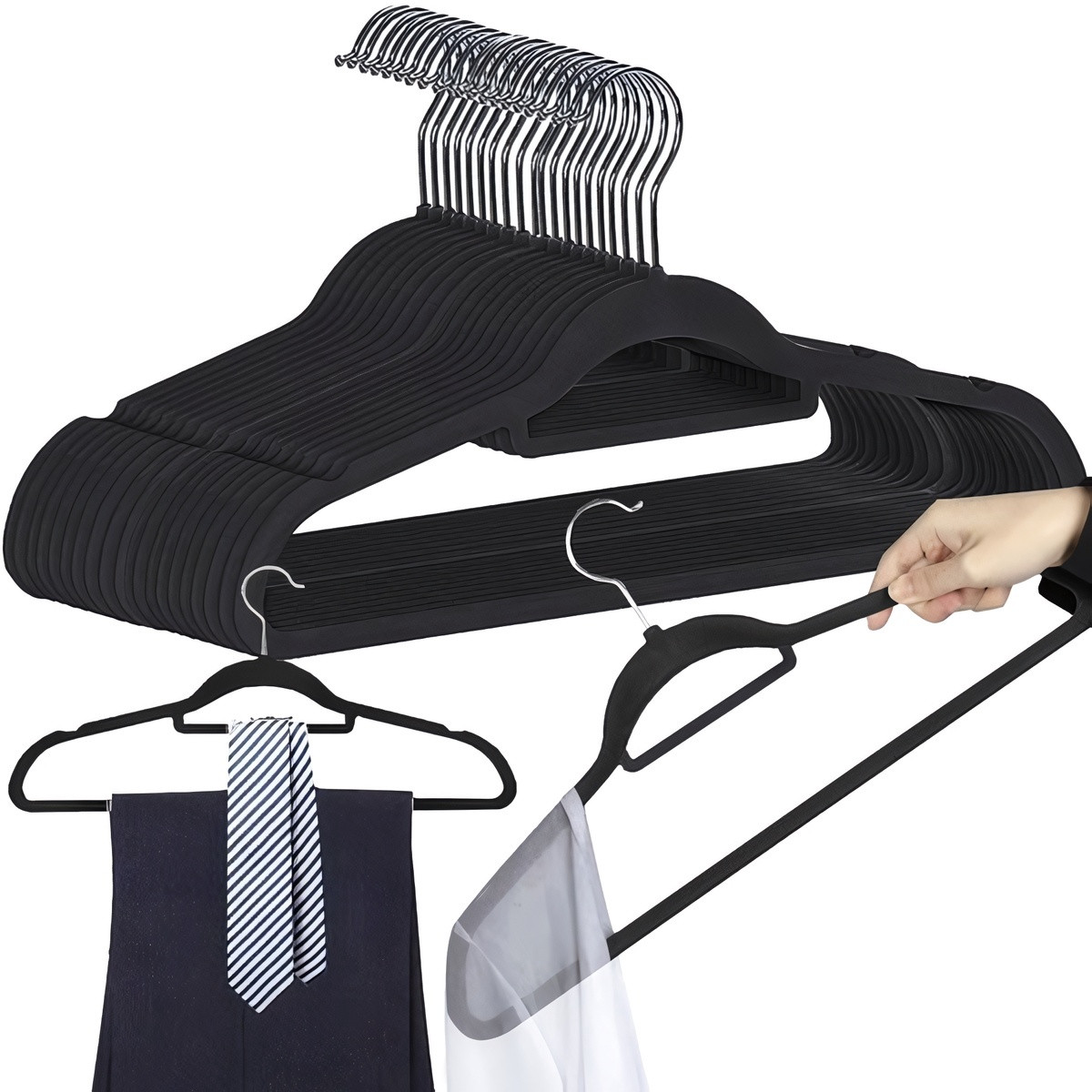 Velor Clothes Hanger Black - Rotatable Hook
