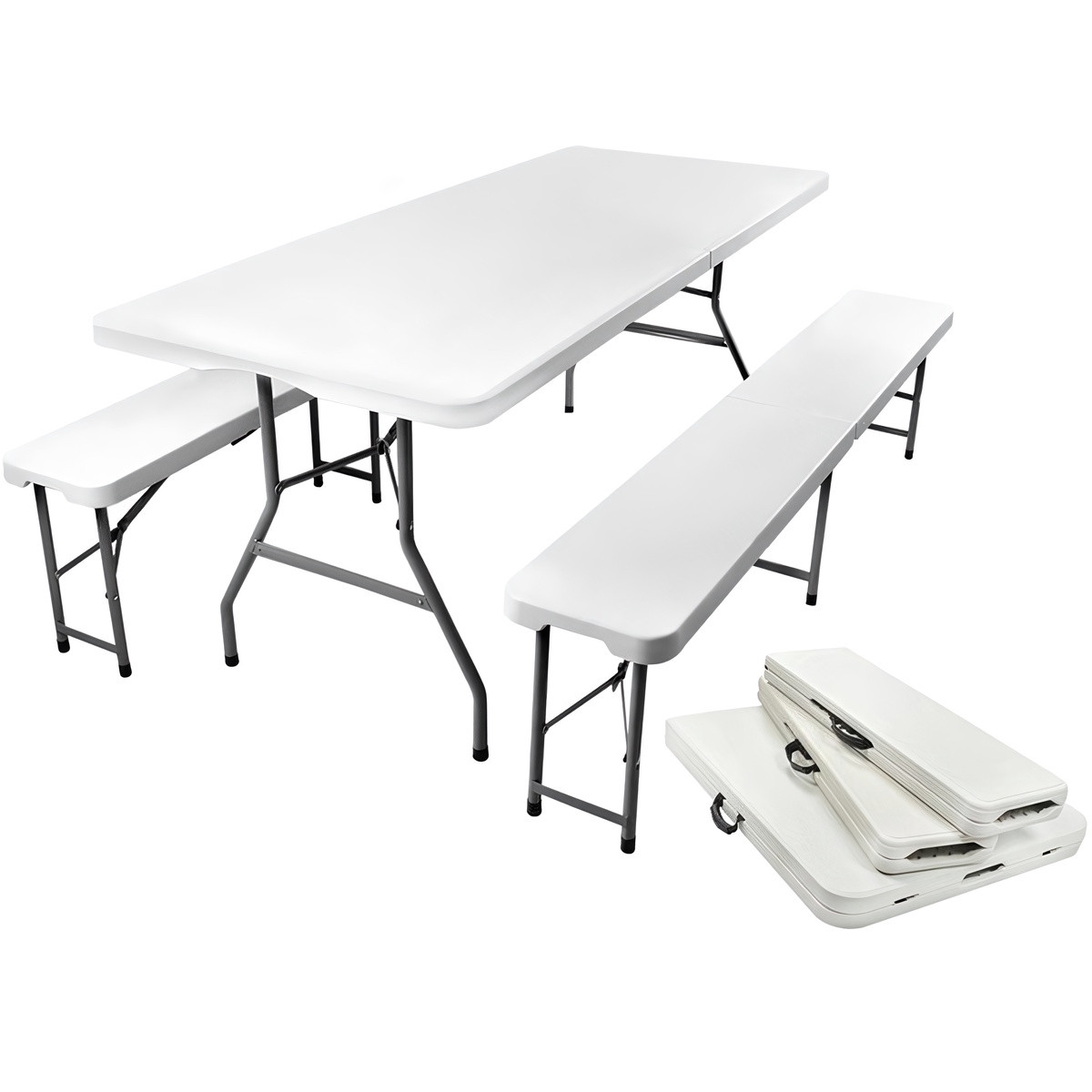 Folding garden table 180cm + 2 benches