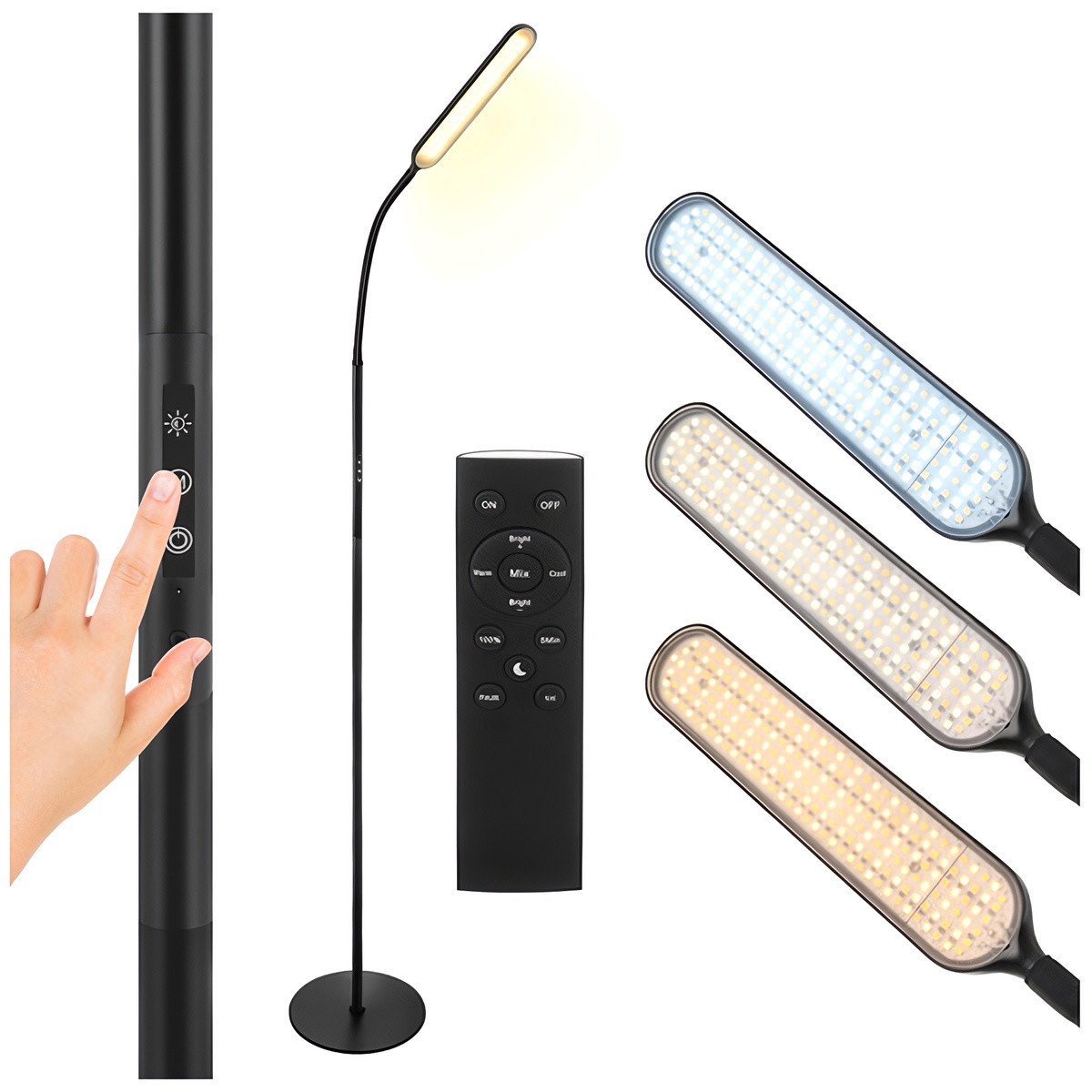 Lampada da terra a LED da 180 cm, nera, con telecomando e timer.