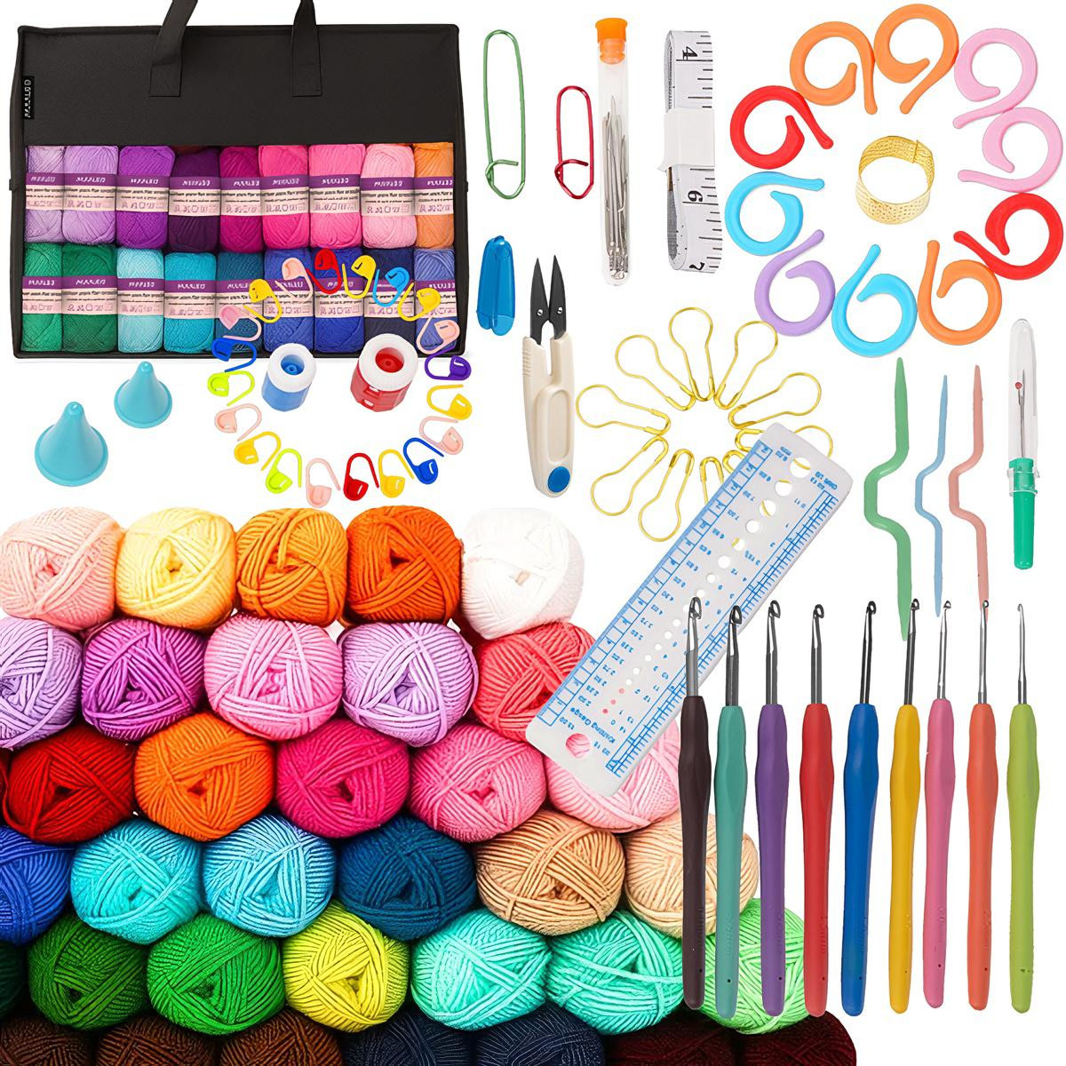 Kit per uncinetto, 113 pezzi, include uncinetti e accessori