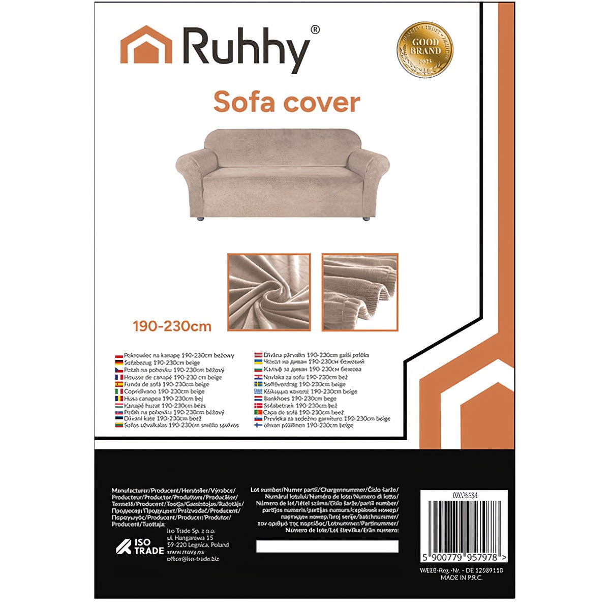 Funda de sofá elástica beige, 190-230 cm