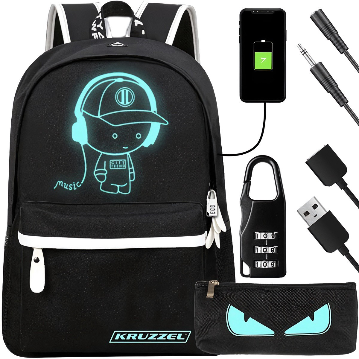 Mochila refletiva à prova d'água com USB e bolsos
