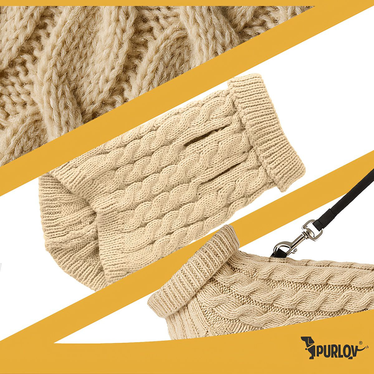 Pull pour chien/chat, maille beige chaude, taille S