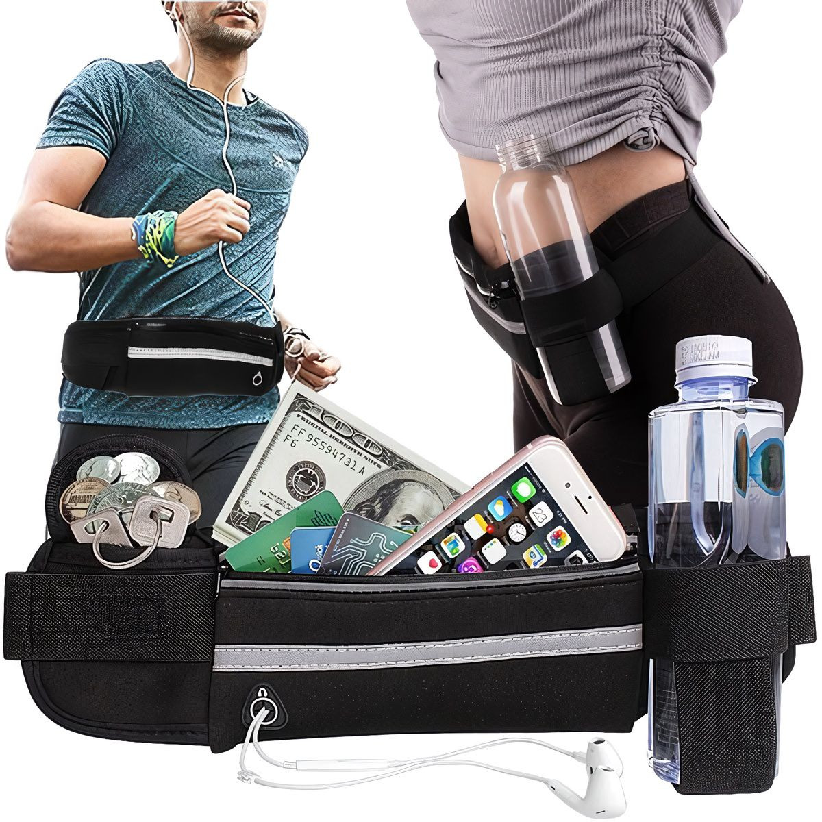 Cinto de corrida com bolsos e refletores