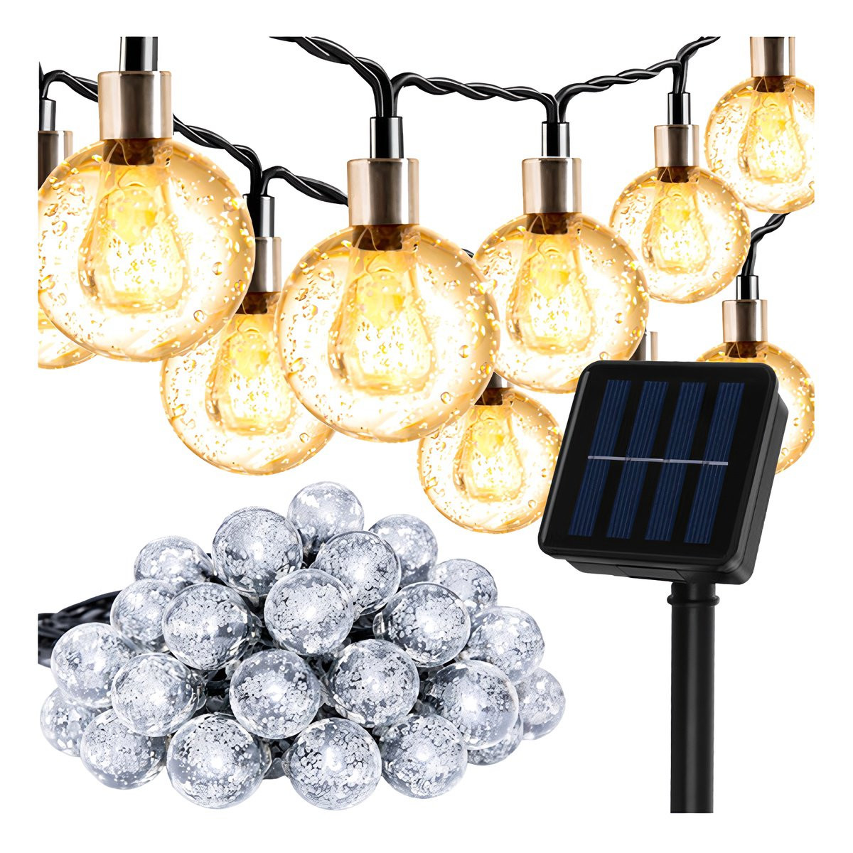 Solar-powered LED light loop for outdoor use
