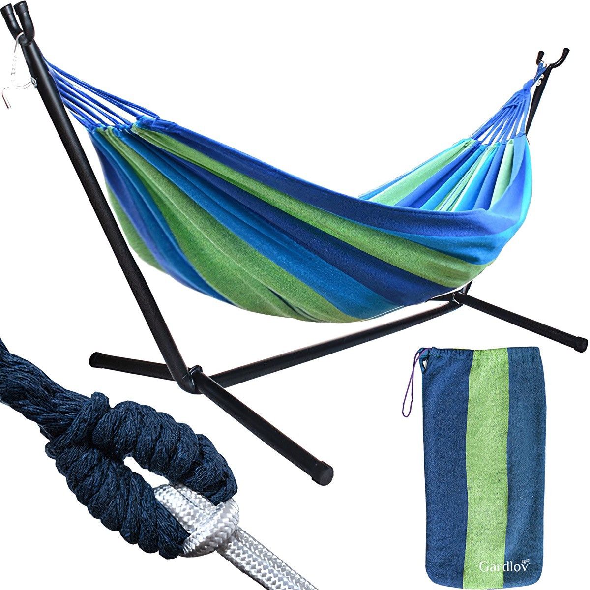 Hamac double avec structure en acier, max 200 kg