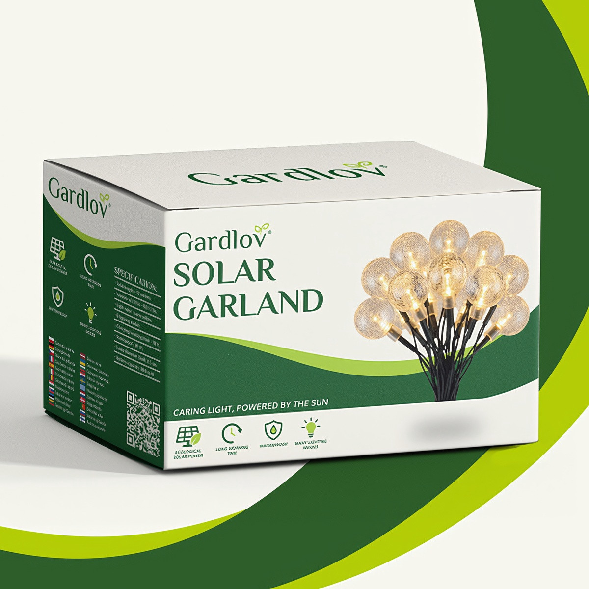 Solar-powered string light outdoor IP65 12m