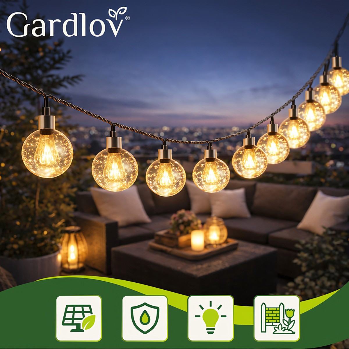 Solar-powered string light outdoor IP65 12m