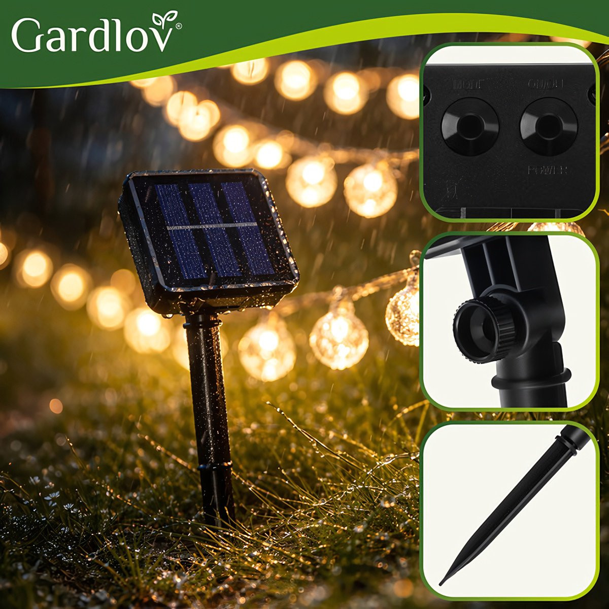 Solar-powered string light outdoor IP65 12m